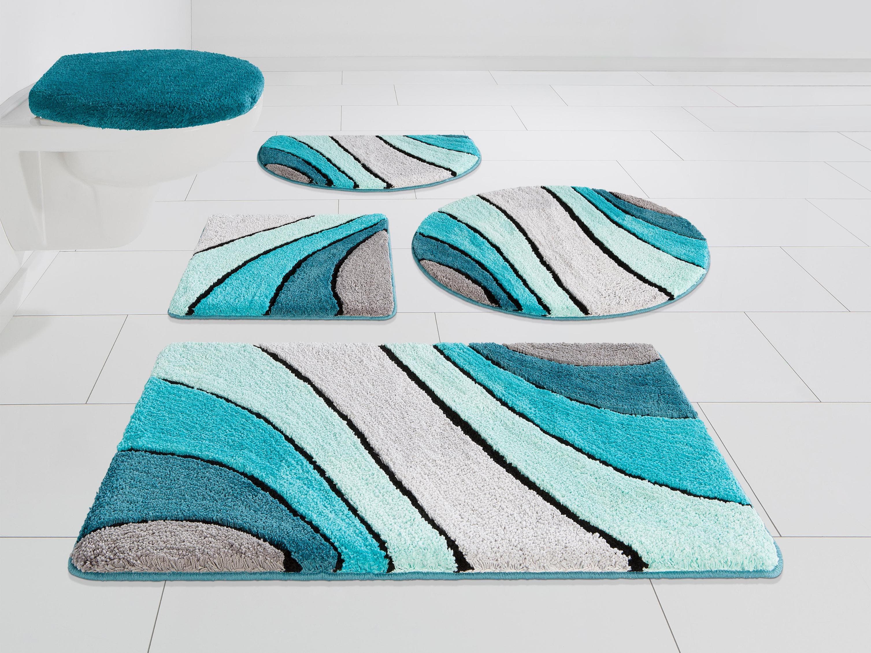 Badematte Josie Badvorleger Badezimmer Teppich Blau Wellenmuster