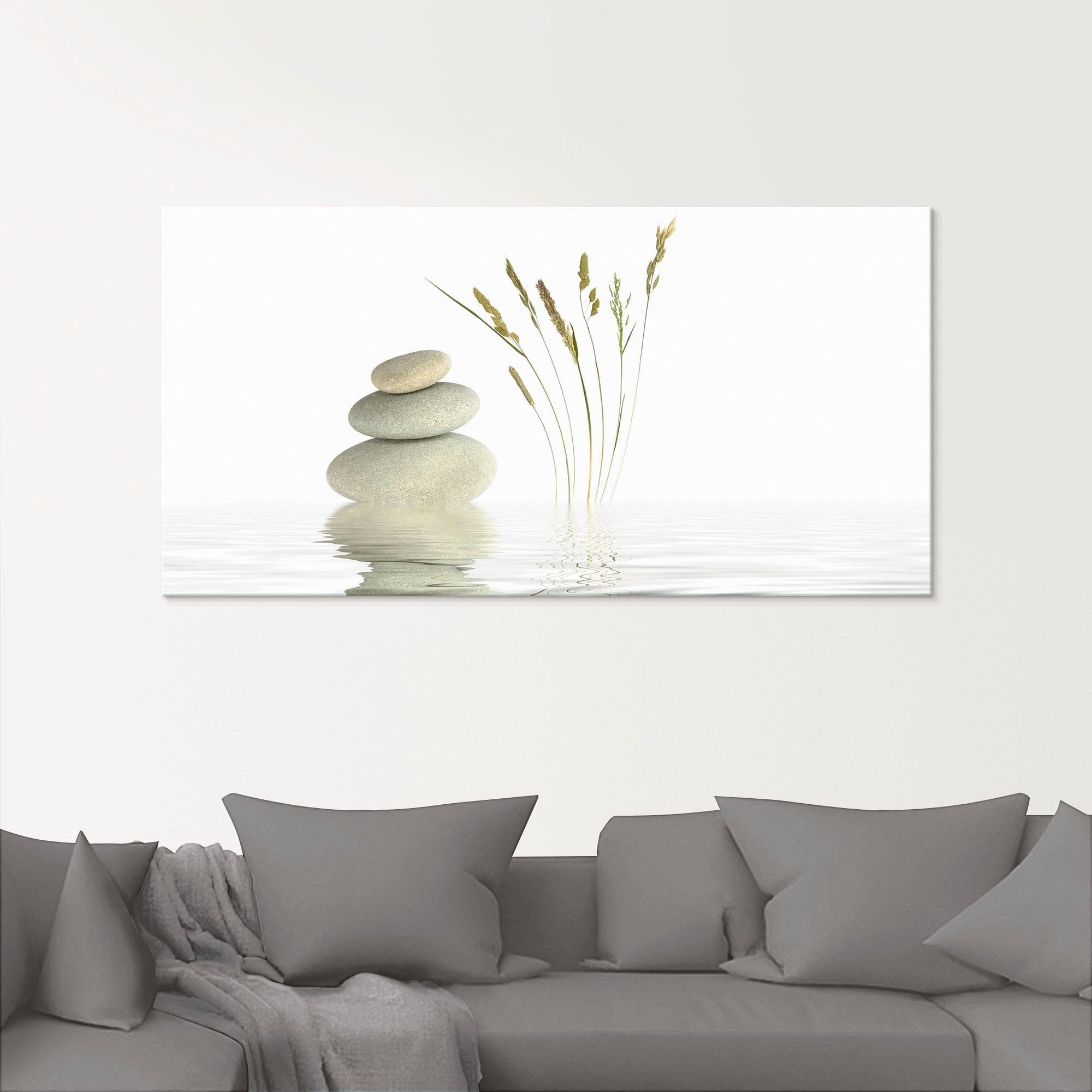ARTLAND Glasbild Zen Friede Weiß Modernes Wandbild