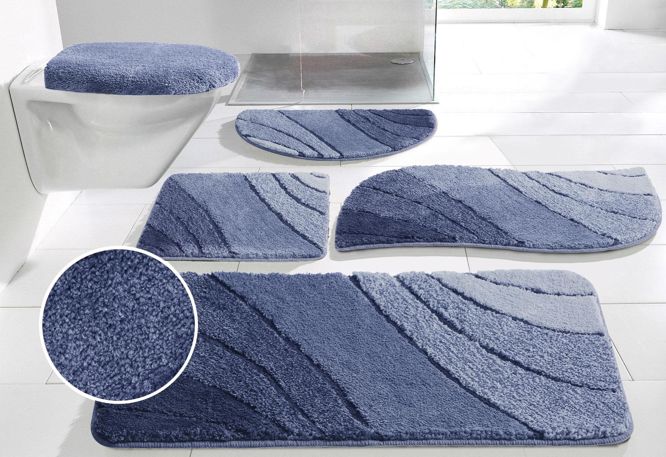 Badematte Josie Badvorleger Badezimmer Teppich Blau Wellenmuster