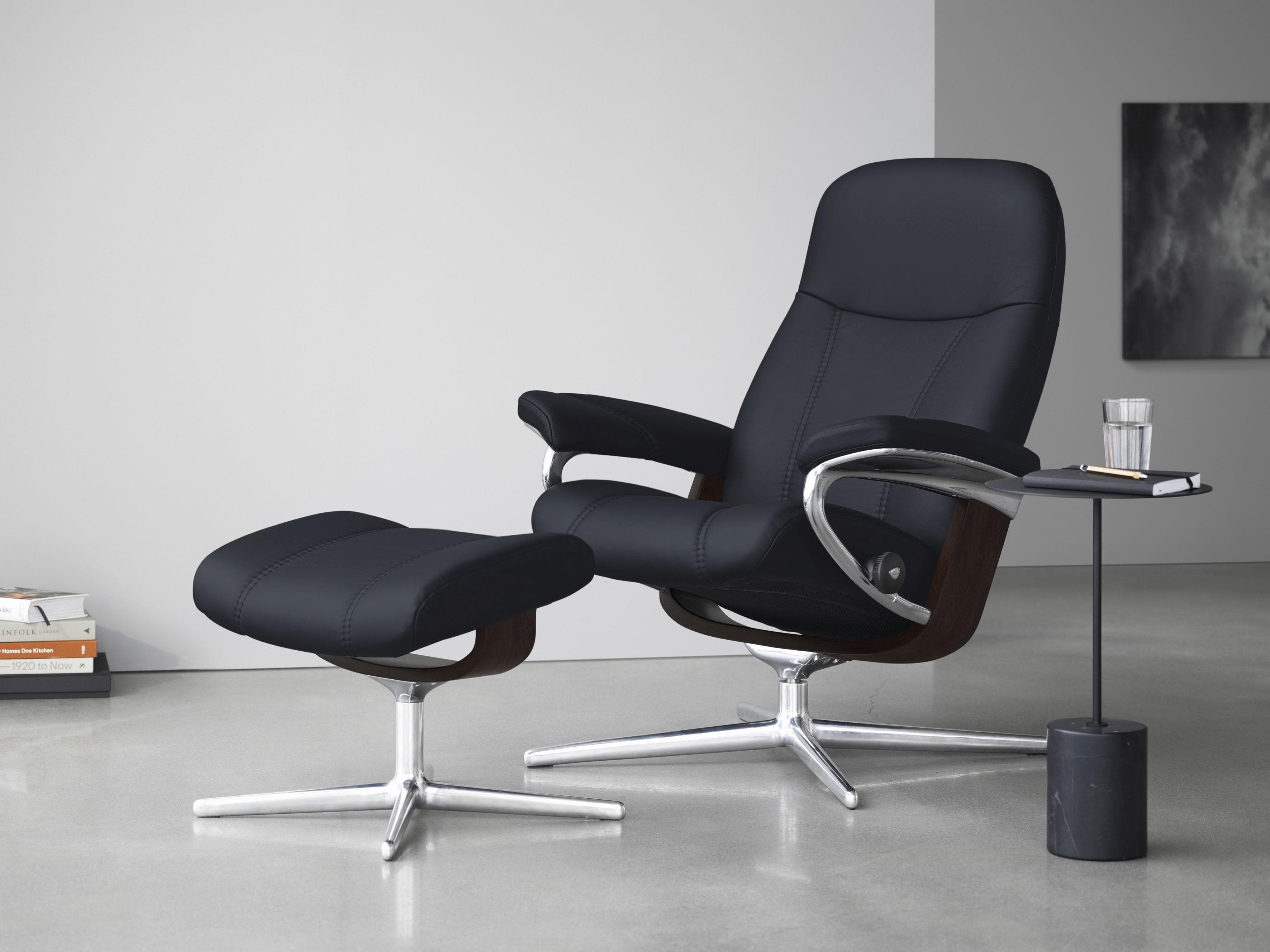 STRESSLESS Consul Relaxsessel Shadow Blue Leder PALOMA mit Hocker