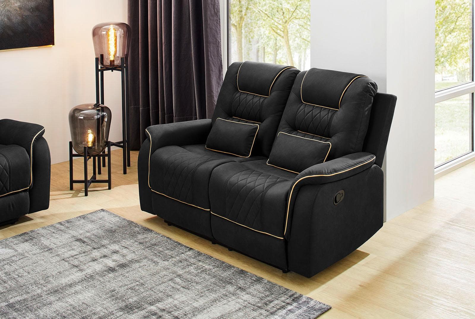 Jockenhöfer Nevada 2-Sitzer Sofa Schwarz Relaxfunktion Microfaser