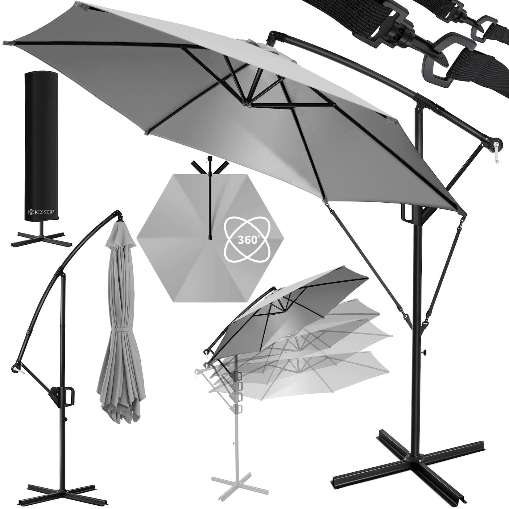 KESSER® Alu Ampelschirm Sonnenschirm 360° Drehfunktion