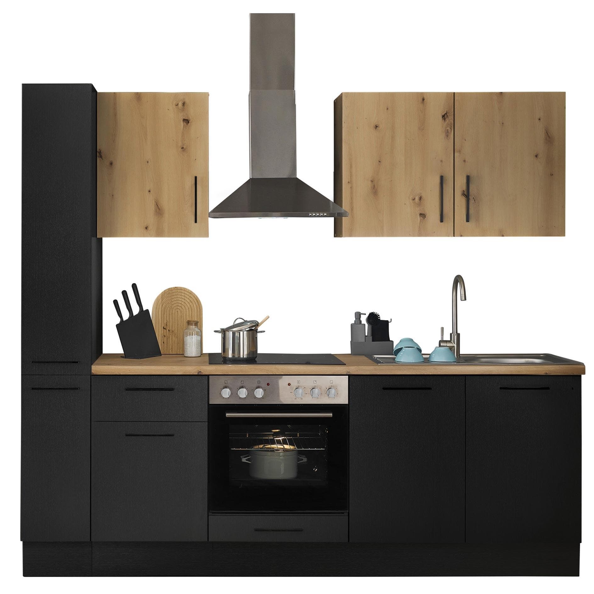 BASIC by Balculina Küchenzeile Turin Schwarz Matt Woodprint