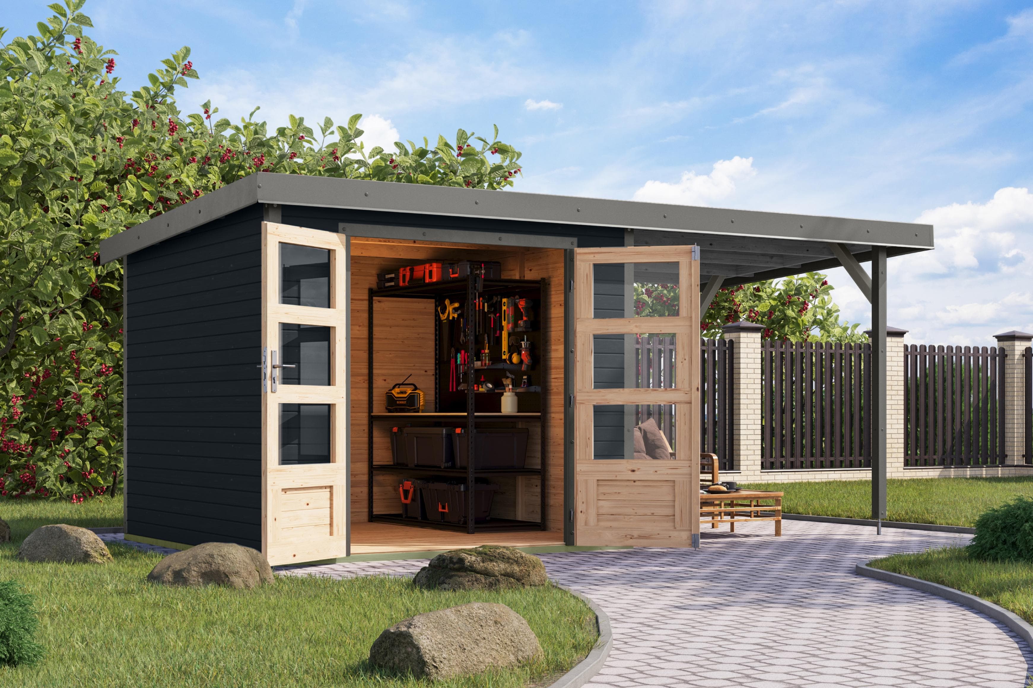 Gartenhaus KARIBU Jupiterino 3,5 SET Anthrazit/Graualuminium Massivholz