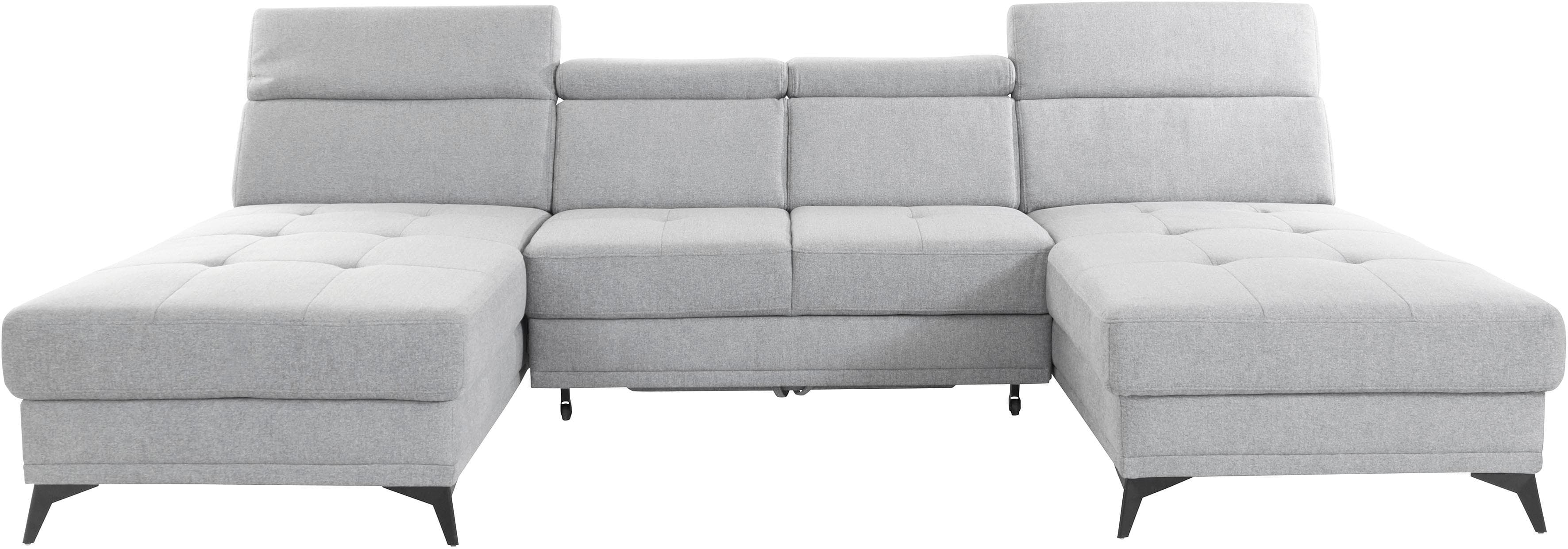 HOME AFFAIRE Cardiz U-Form Wohnlandschaft Hellgrau mit Bettfunktion