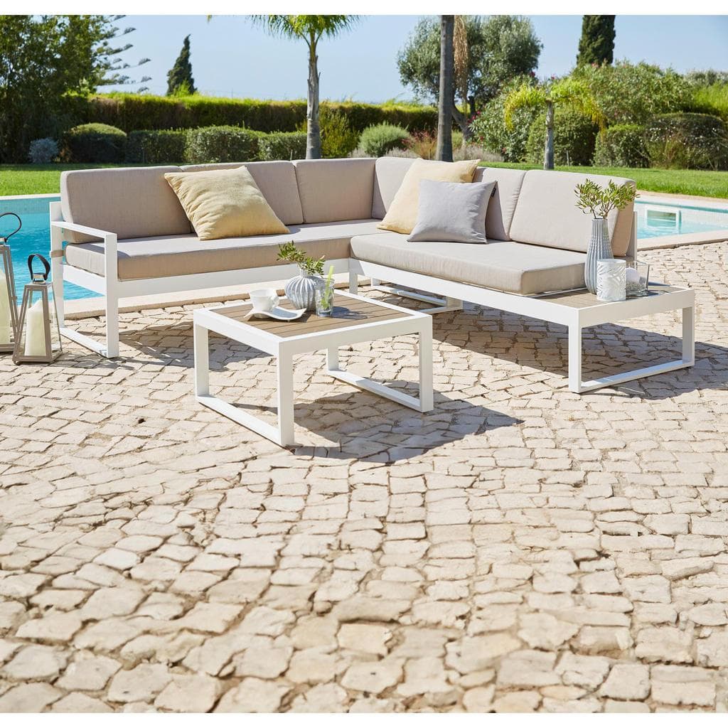 Ambia Garden Loungegarnitur Weiß Taupe Kunststoff Textil Loungemöbel