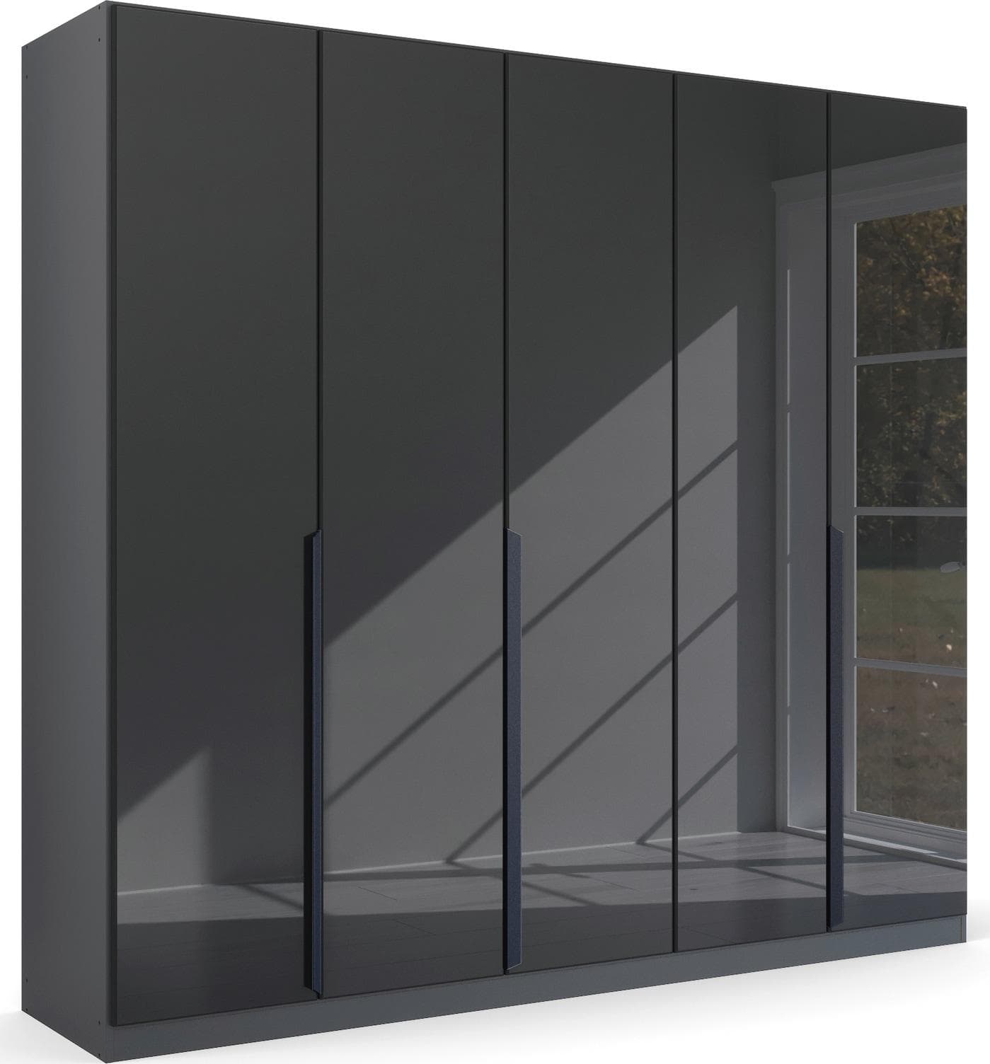 Rauch Quadra Spin Drehtürenschrank Grau Glasfront Modern