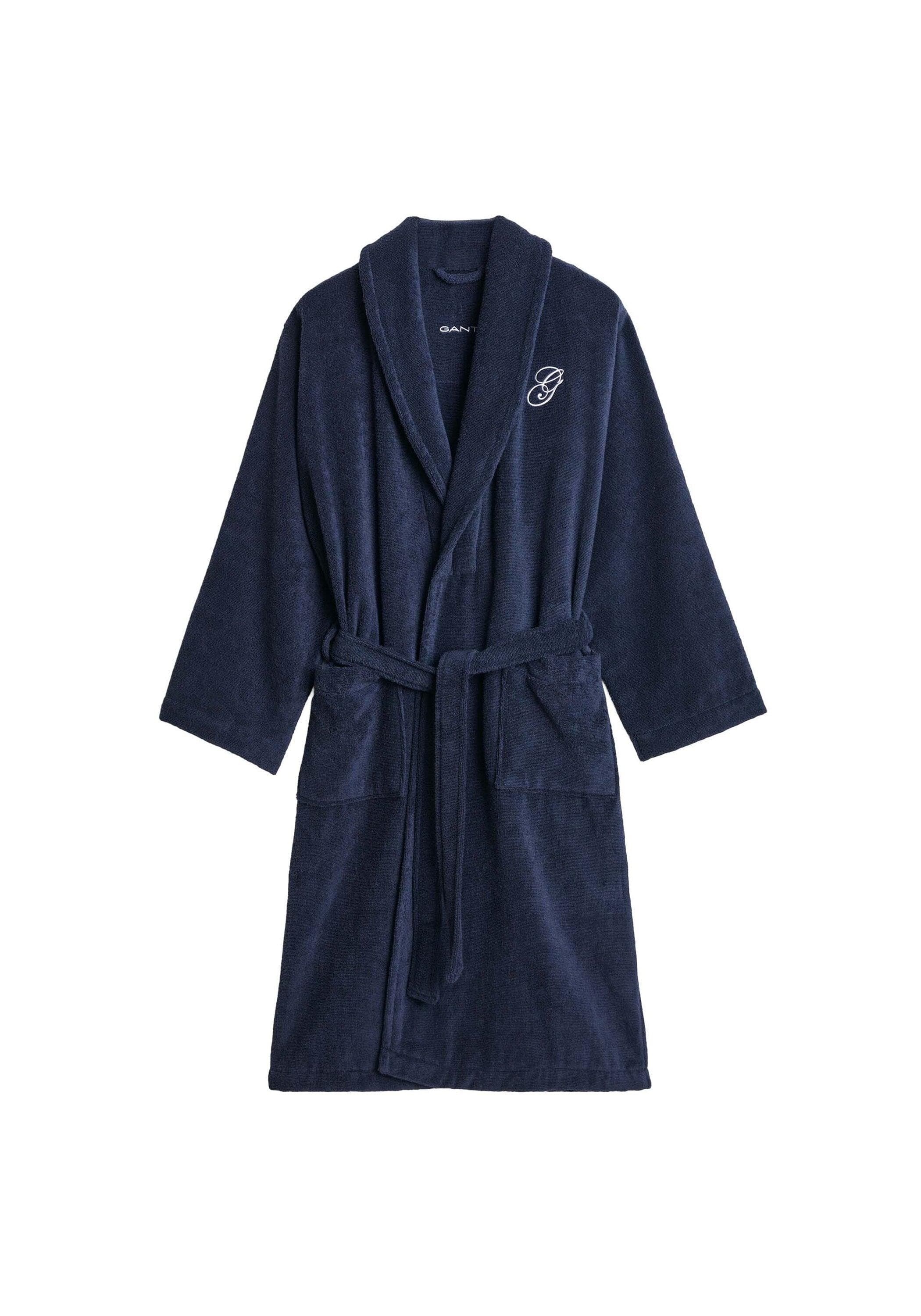 GANT Bademantel EMBROIDERY ROBE Dunkelblau Baumwolle Gr. L