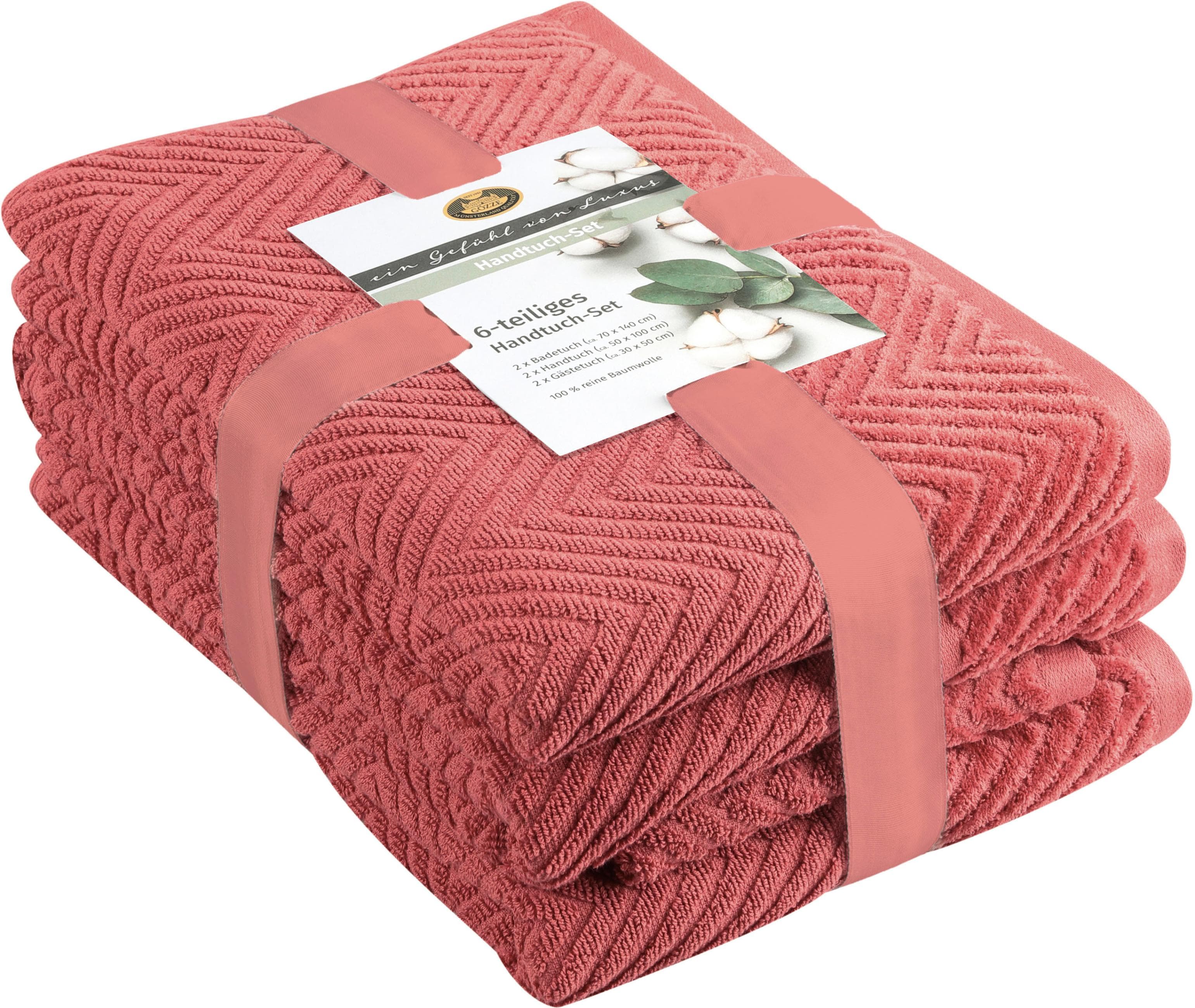 Handtuch Set GÖZZE Viola rot 6-tlg. Frottier 100% Baumwolle
