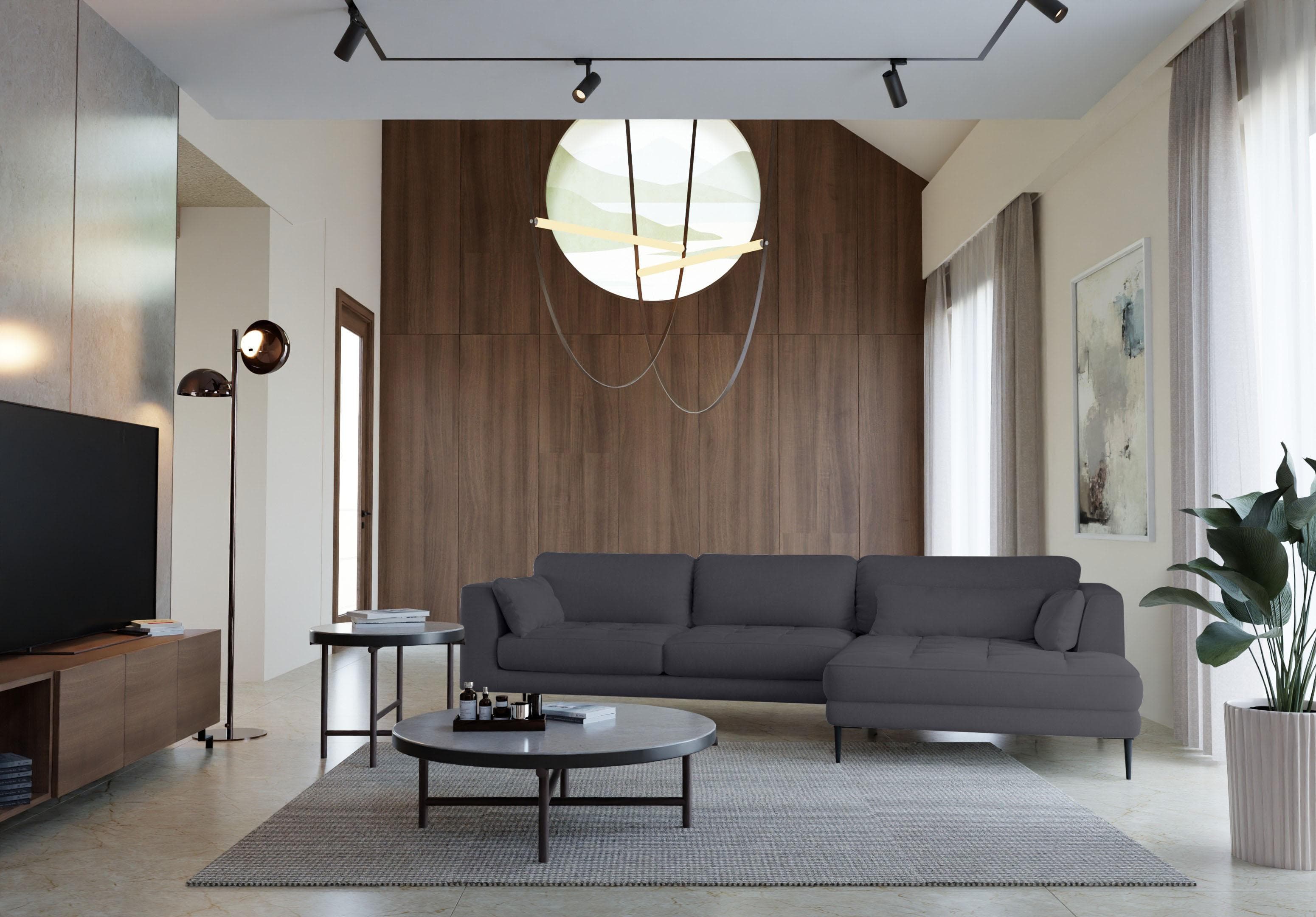 Trendmanufaktur Ecksofa Luzi L-Form Schwarz Graphit