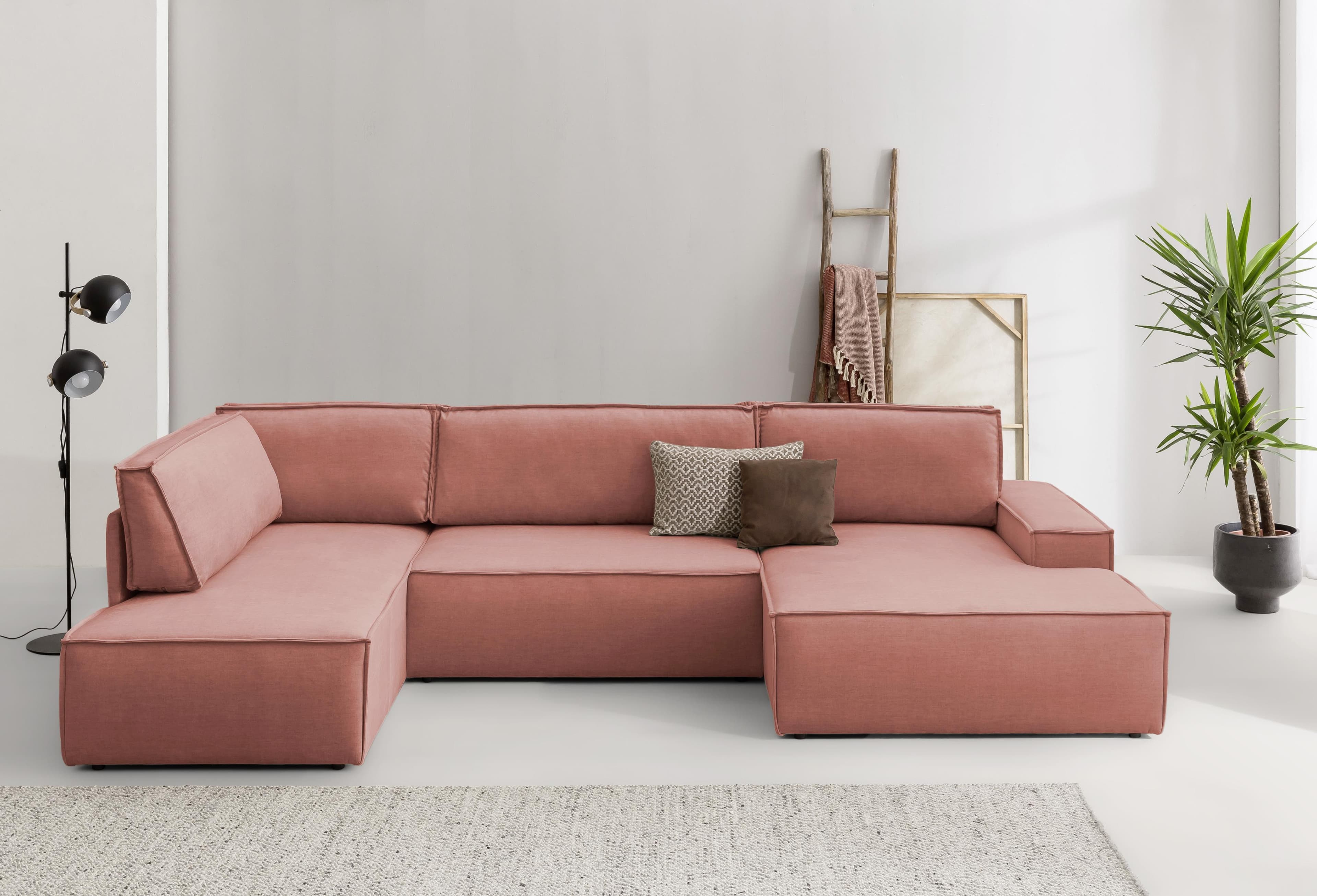 HOME AFFAIRE Wohnlandschaft SHERWOOD U-Form Coral Samtvelours mit Schlaffunktion