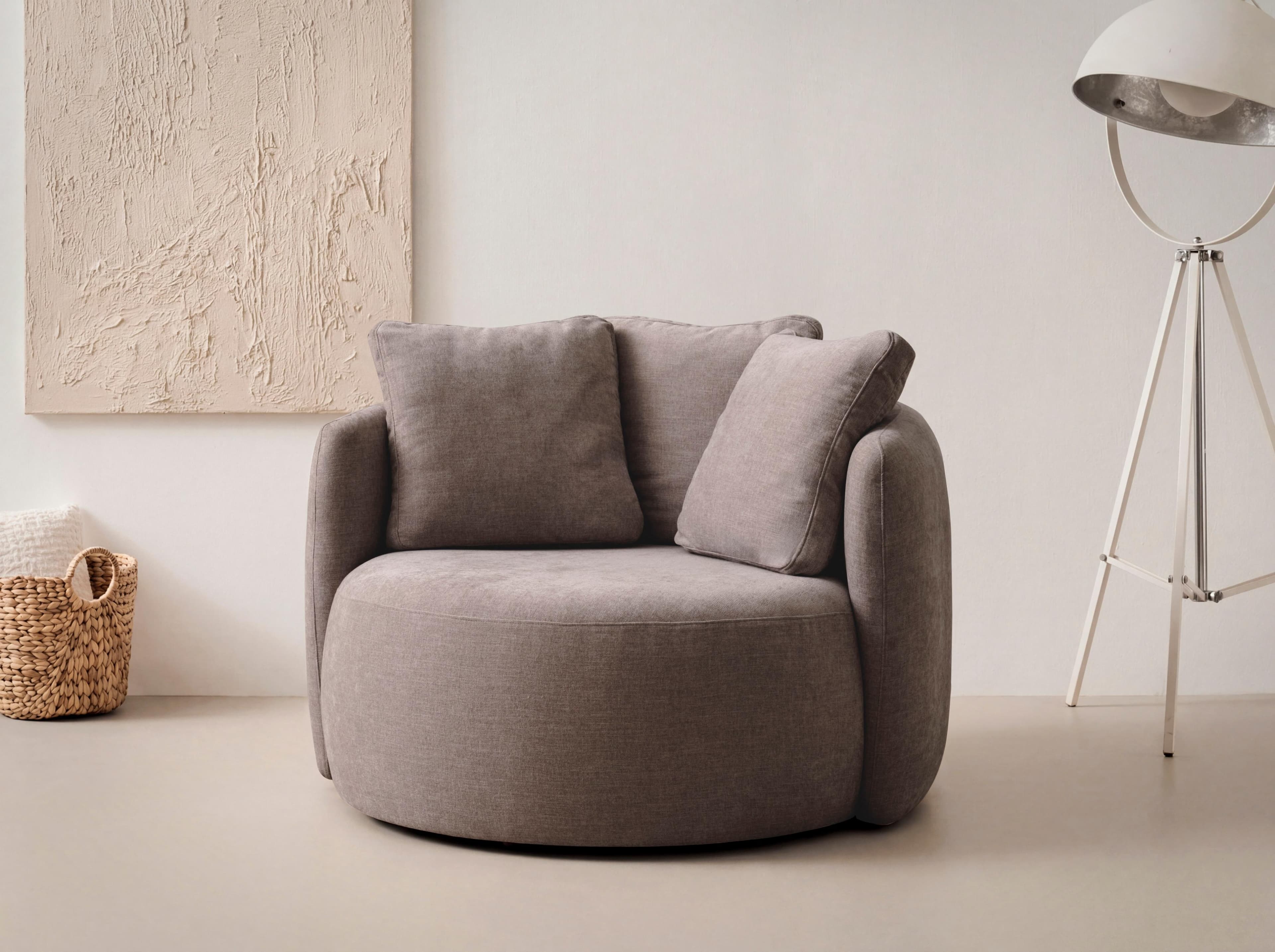 OTTO HOME Kaarl Rundsessel Braun Webstoff 3 Rückenkissen