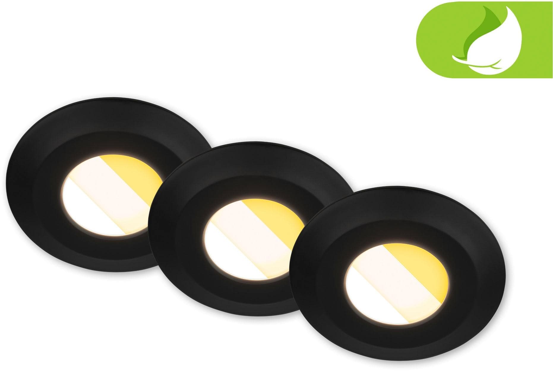 Briloner LED-Einbauleuchte Klira Schwarz 9cm IP44 3er-Set