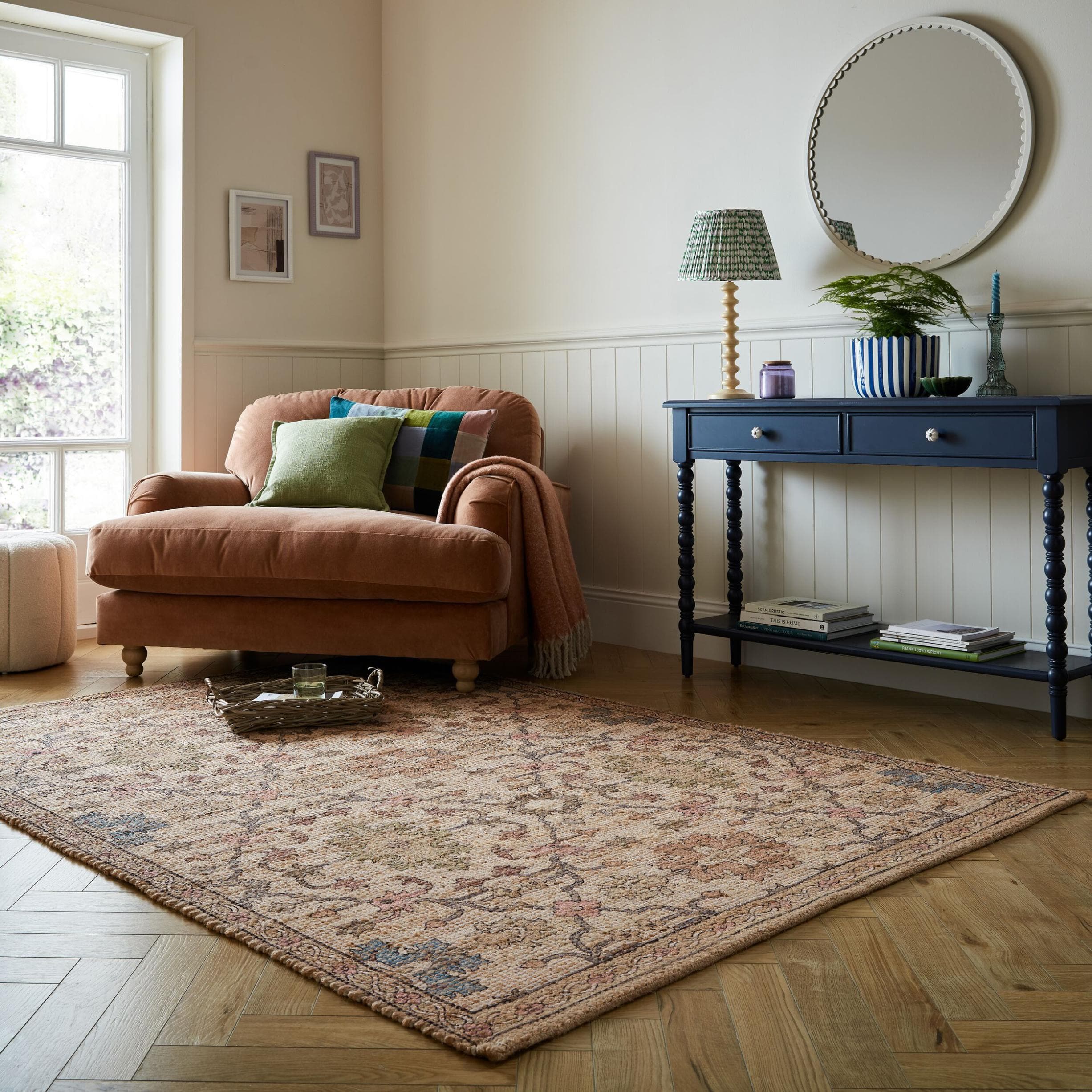 FLAIR RUGS Celine Jute Teppich Grün Handgeknüpft Floral