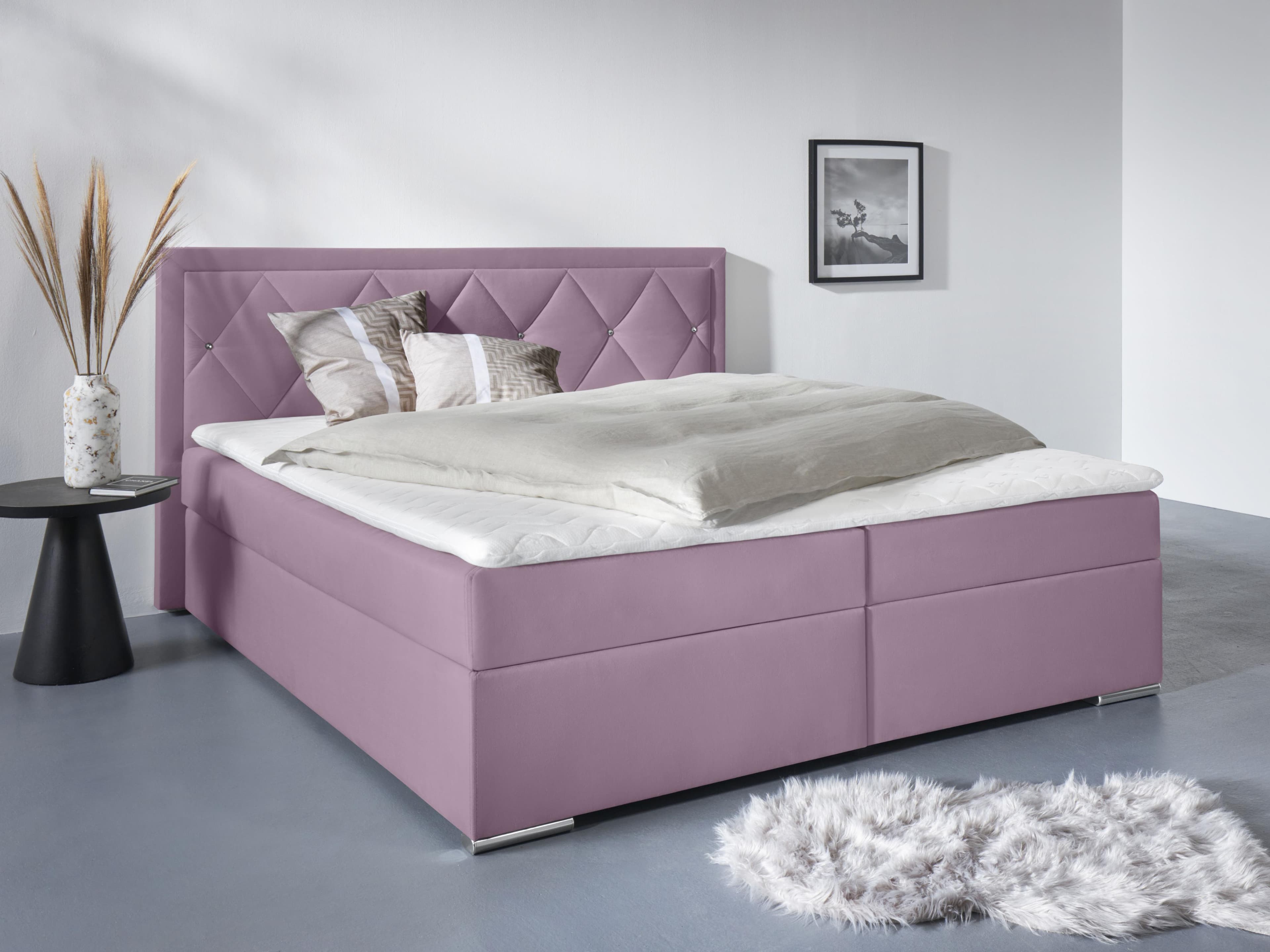HOME AFFAIRE Alfie Boxspringbett Rosa mit Bettkasten und Straßsteinen