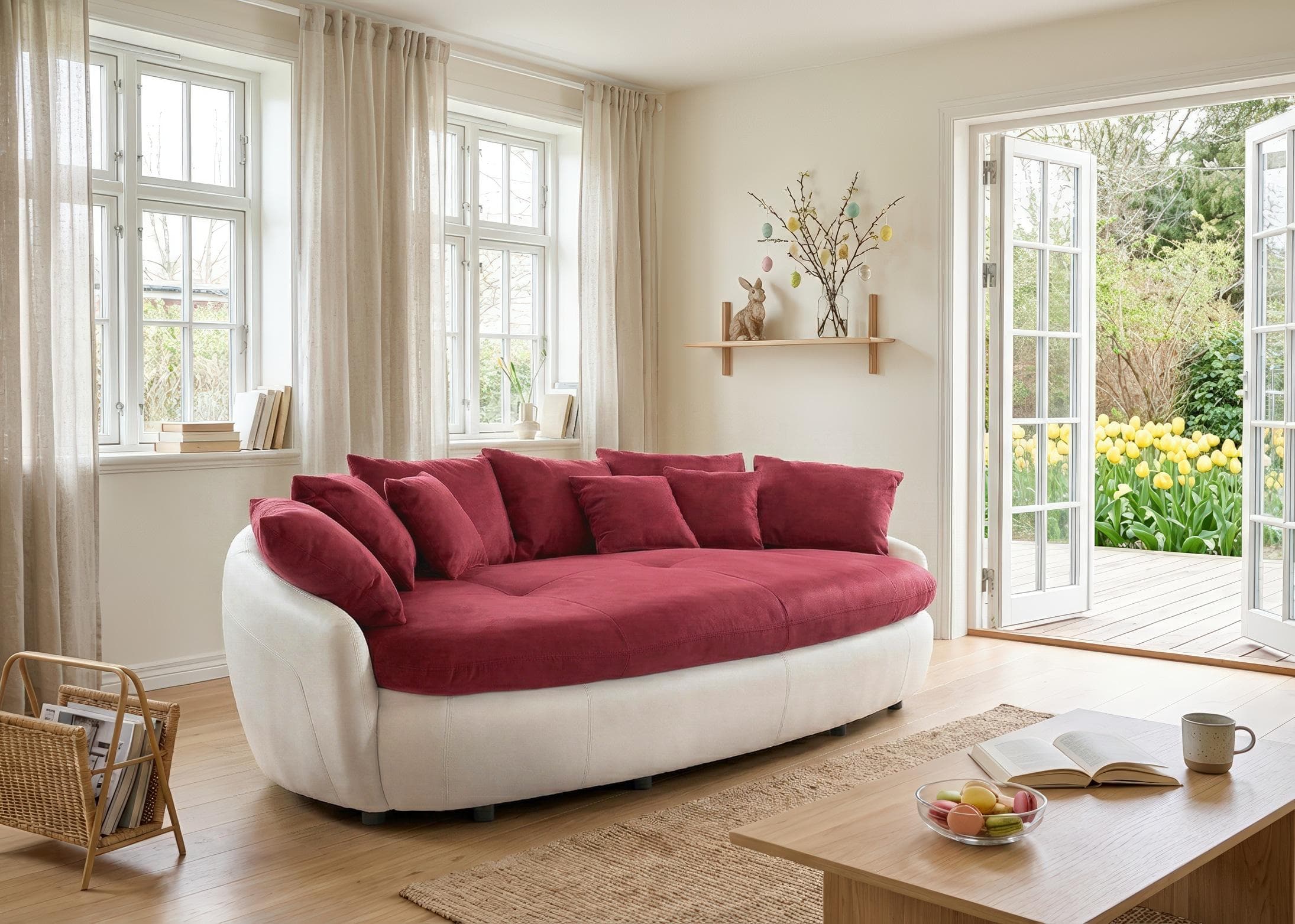 COTTA Big-Sofa Aruba Bordeaux Weiß Luxus-Microfaser XXL