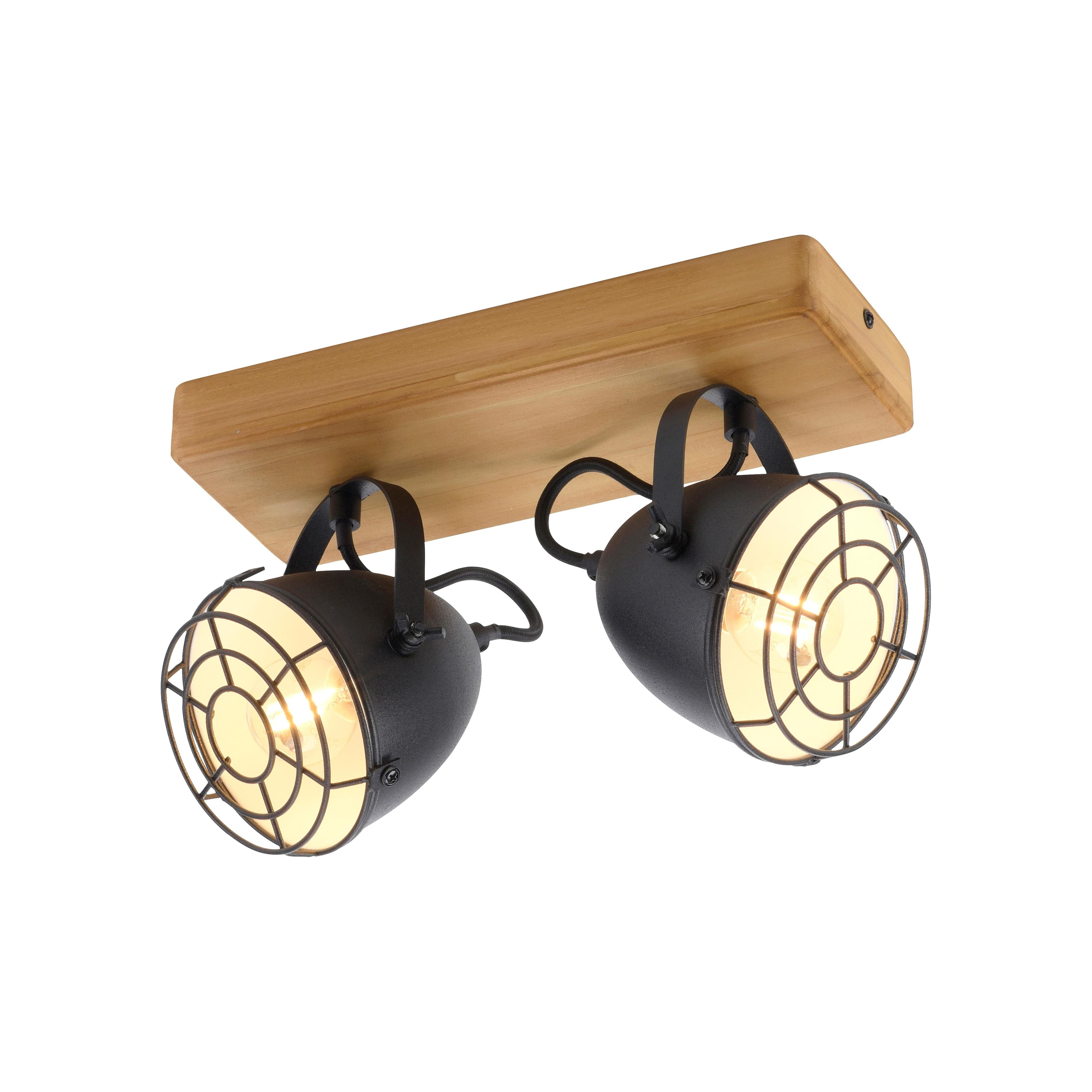 JUST LIGHT Deckenleuchte BEETLE schwarz 2-flammig E14 Holz Metall