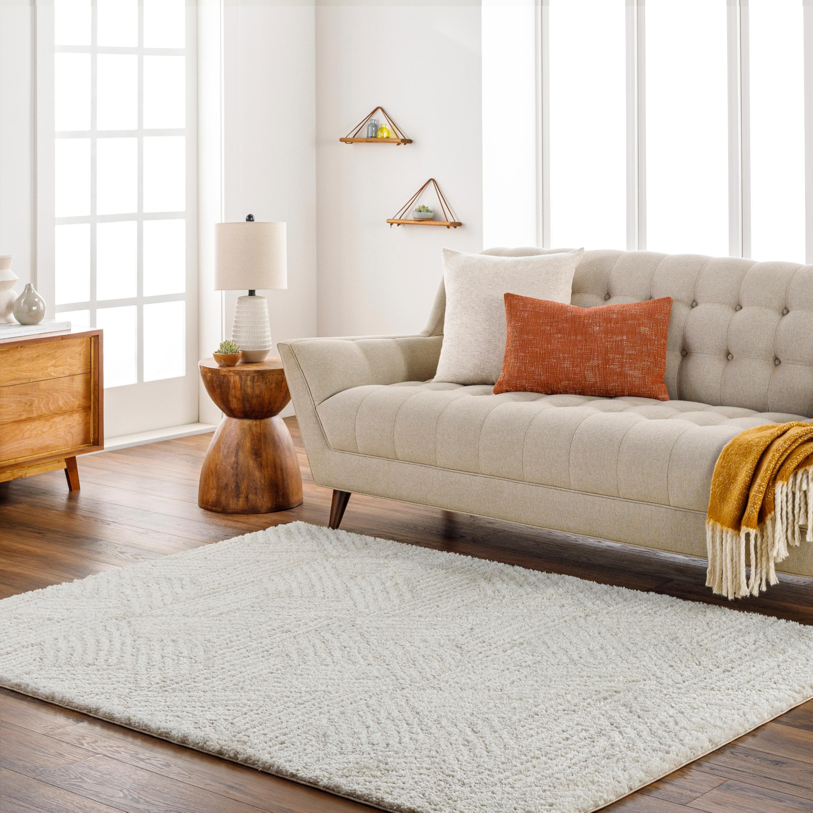 Shaggy Teppich in Beige und Creme, 200x275 cm