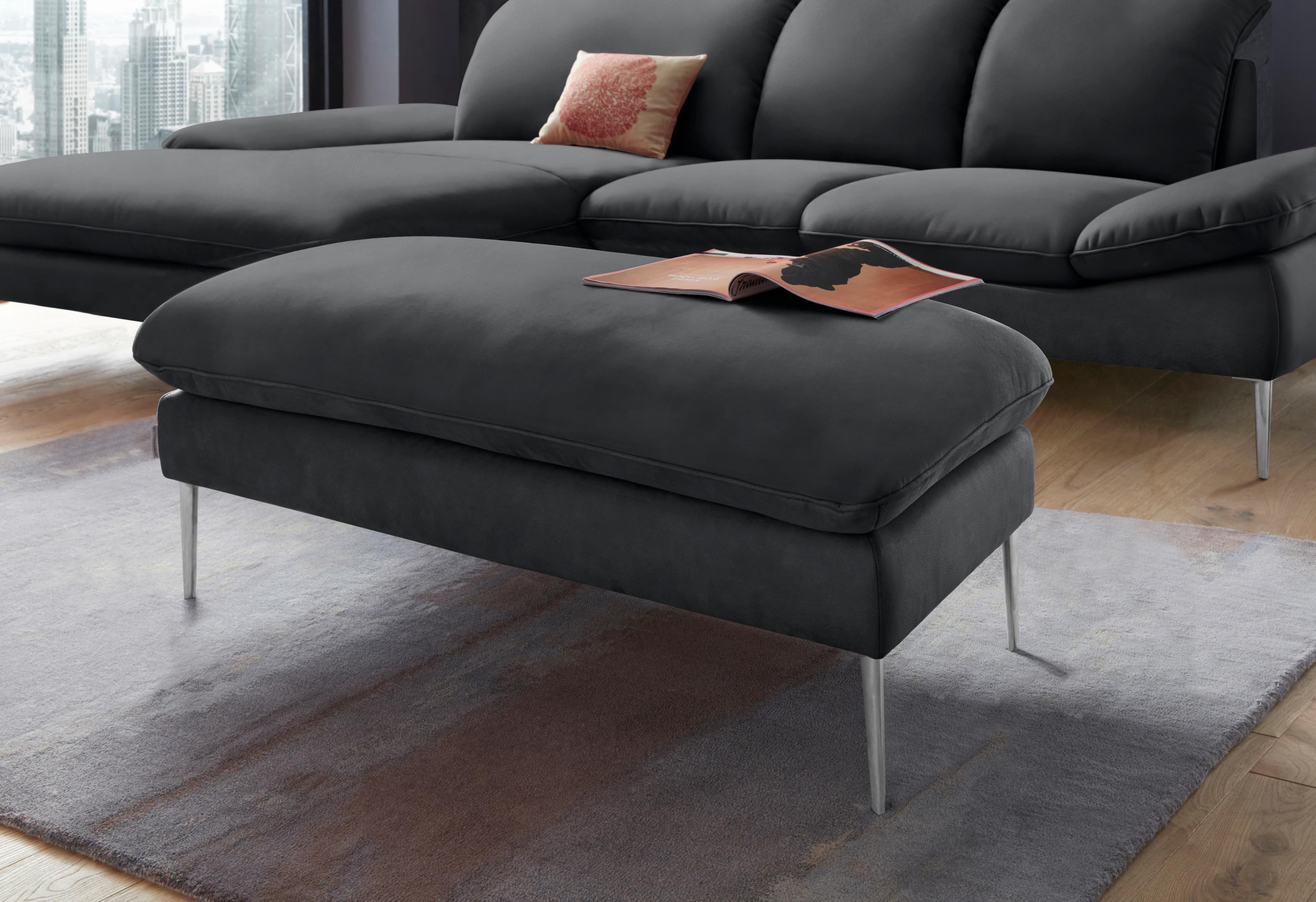 W.SCHILLIG Hocker enjoy&MORE Schwarz Leder Chrom