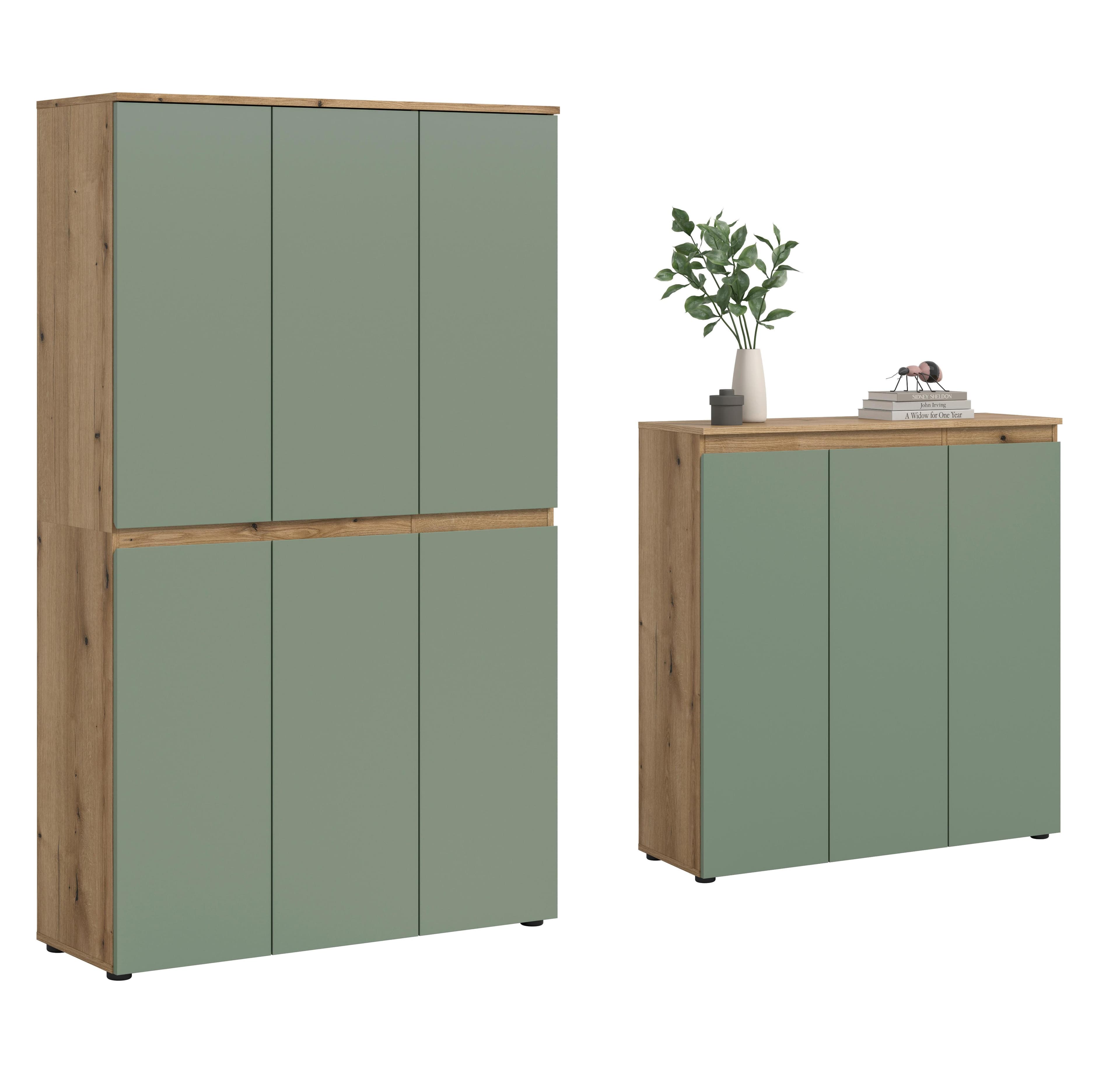 Garderobenschrank Scarpa Graugrün/Eiche Holz