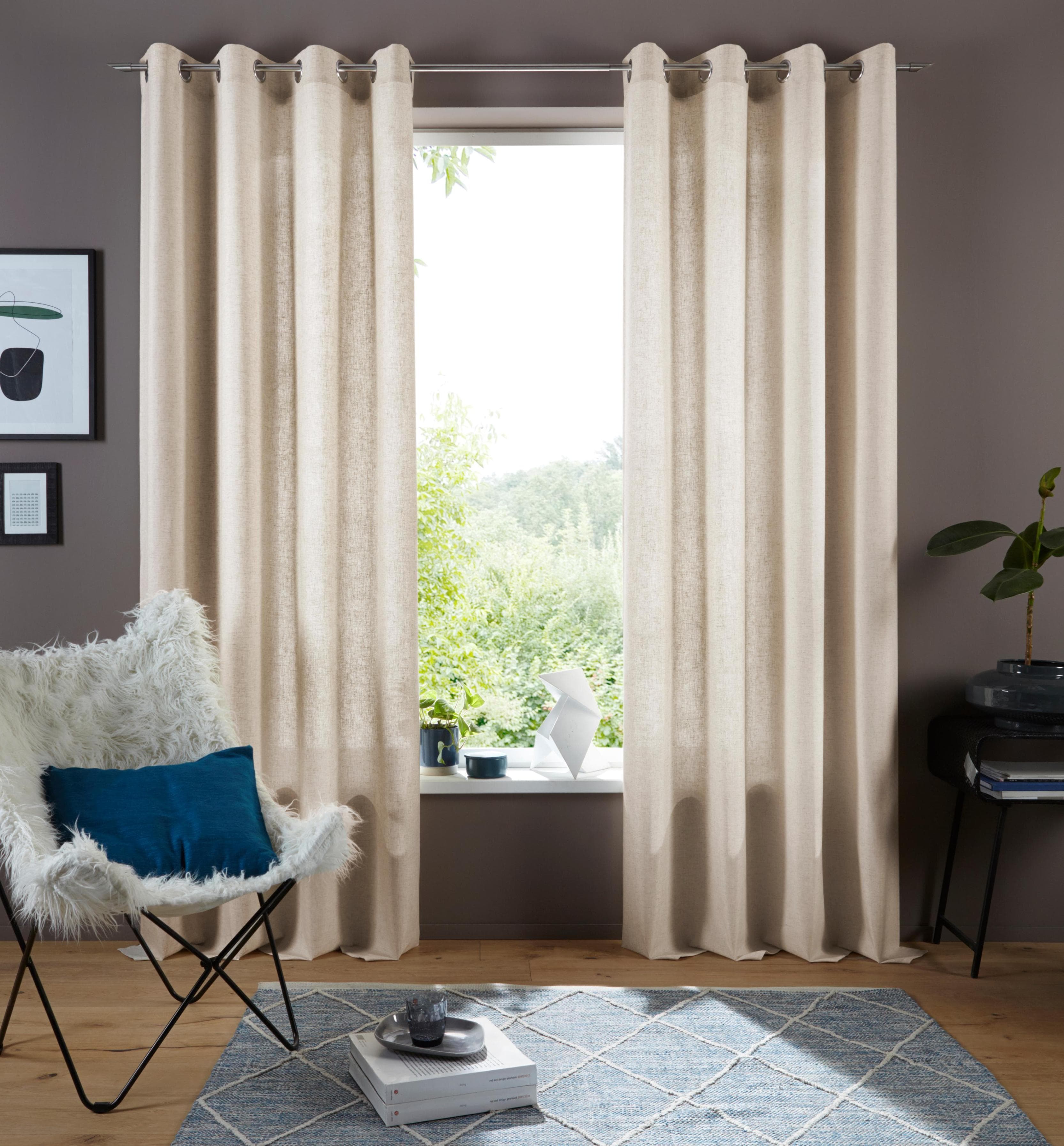 Gardine MY HOME Rudy Beige Halbtransparent Leinenlook