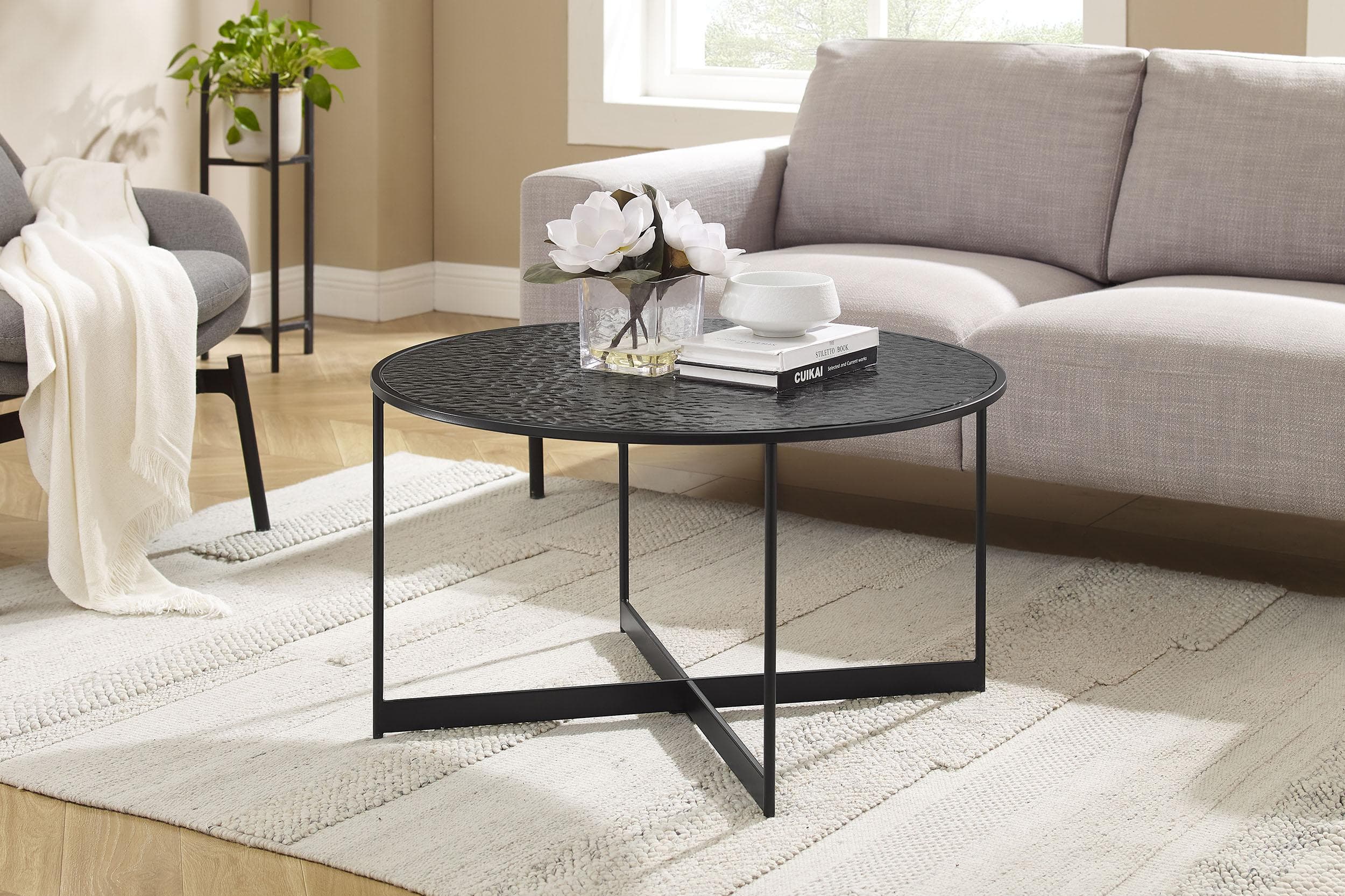 Couchtisch SALESFEVER 'Coffeetable Wohnzimmertisch' Schwarz Glasplatte mit Strukturoptik