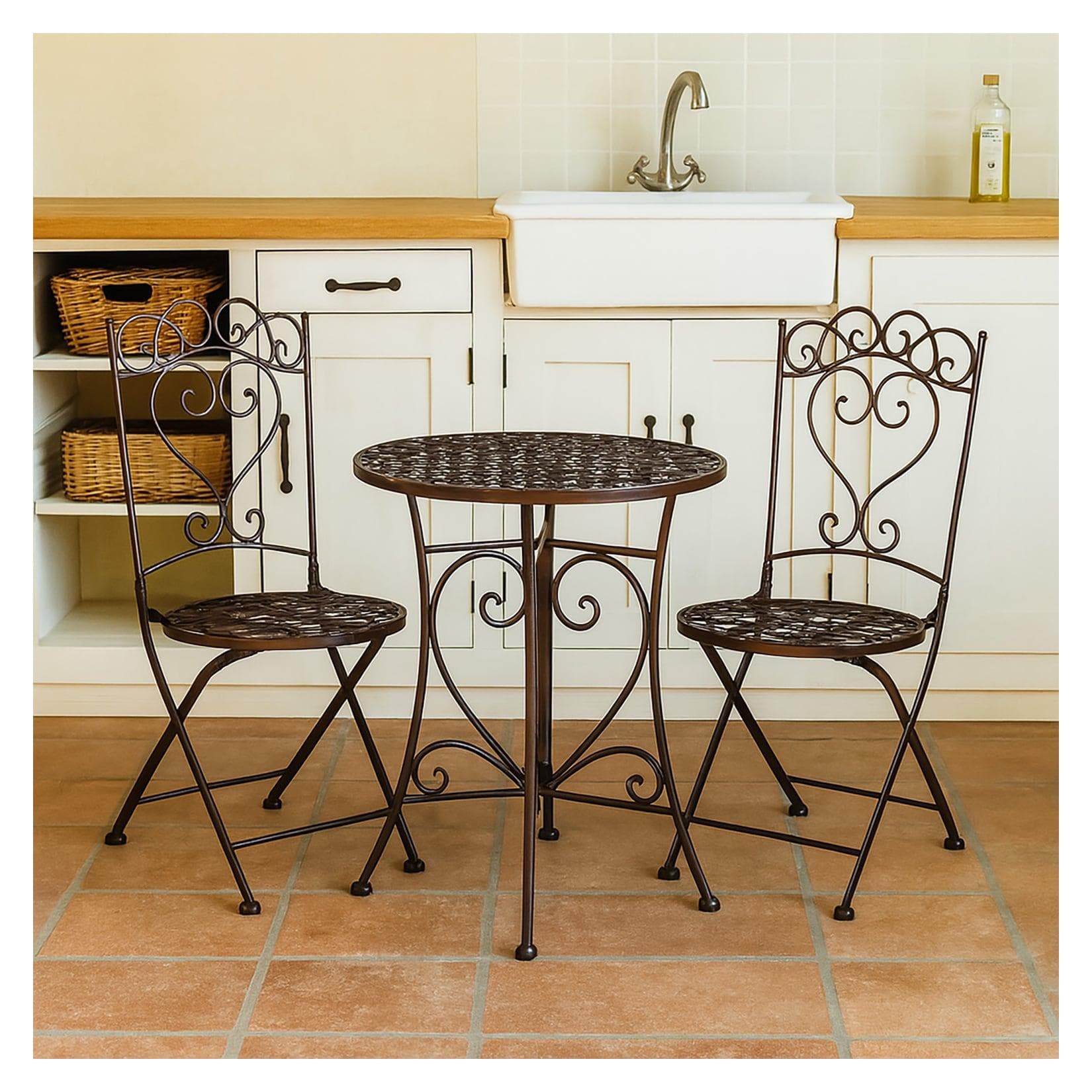 HTI-Living Essgruppe 3-teilig Curly Braun Metall