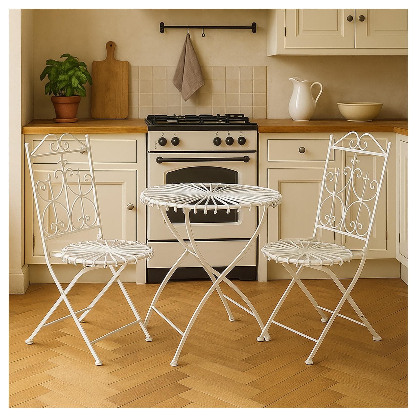 HTI-Living Essgruppe 3-teilig Weiß Romantic Garden Metall
