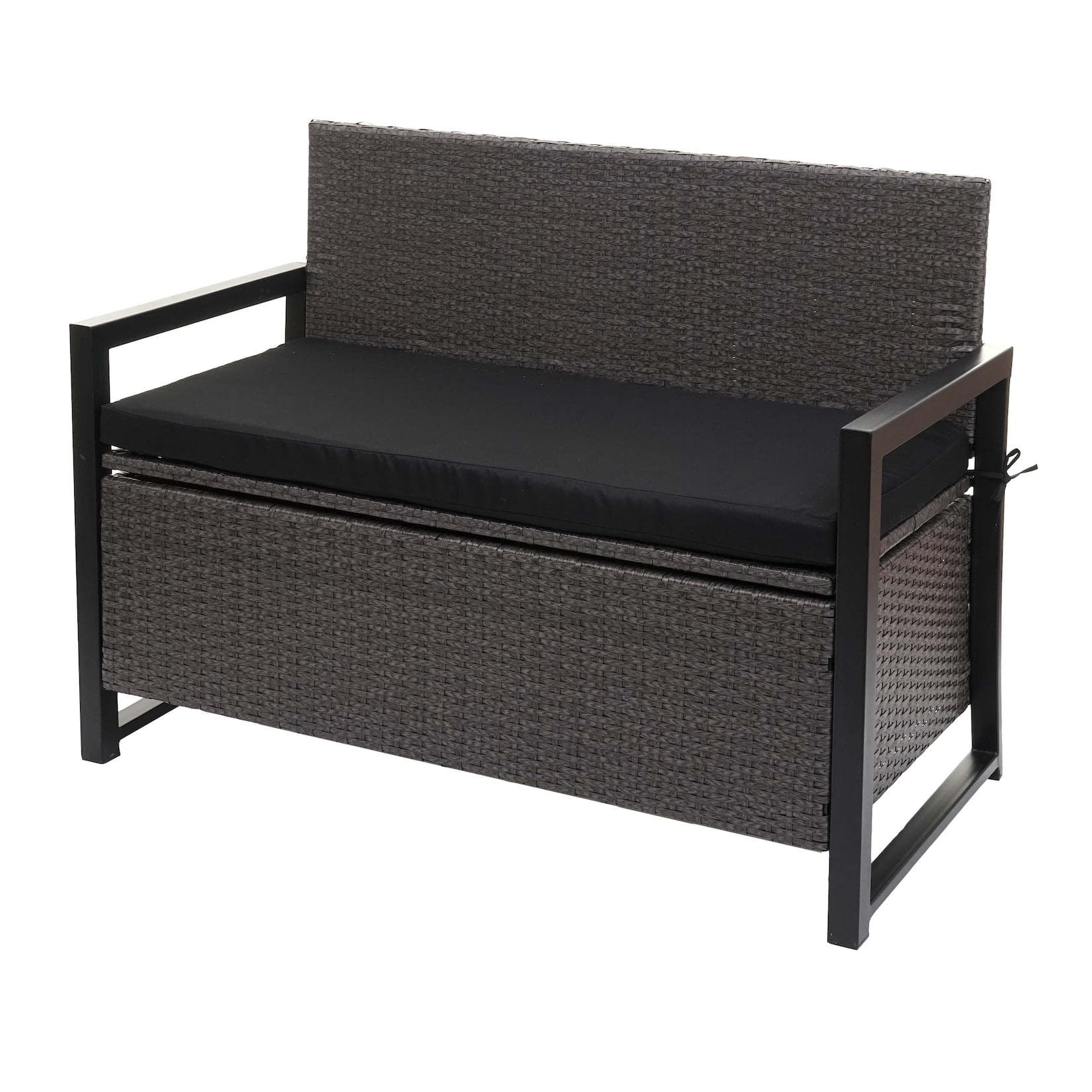 MCW Poly-Rattan 2er Sitzbank Grau mit Staufach und Kissen