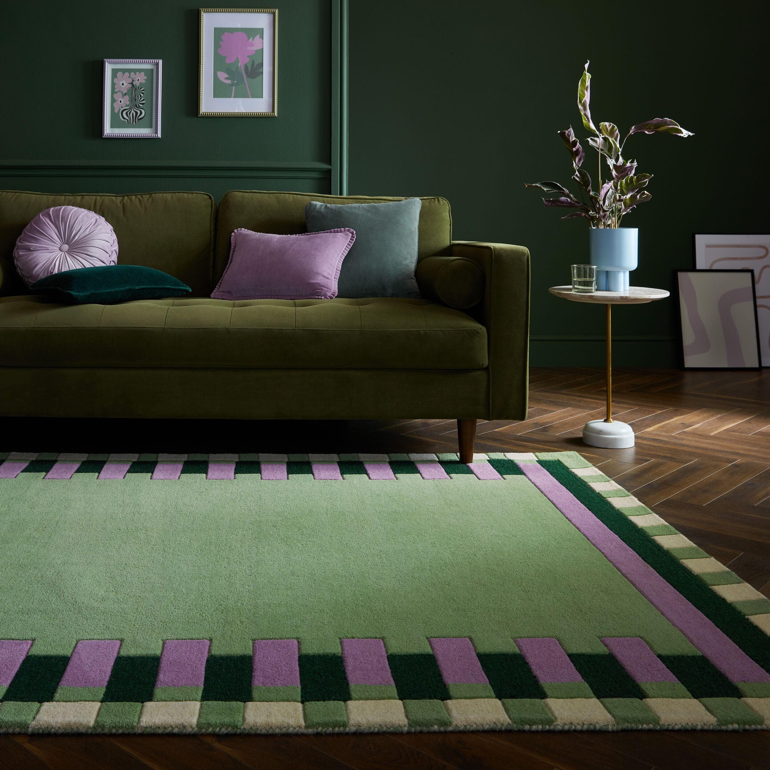 FLAIR RUGS Wollteppich Kai Wool Border Grün 120x170 cm