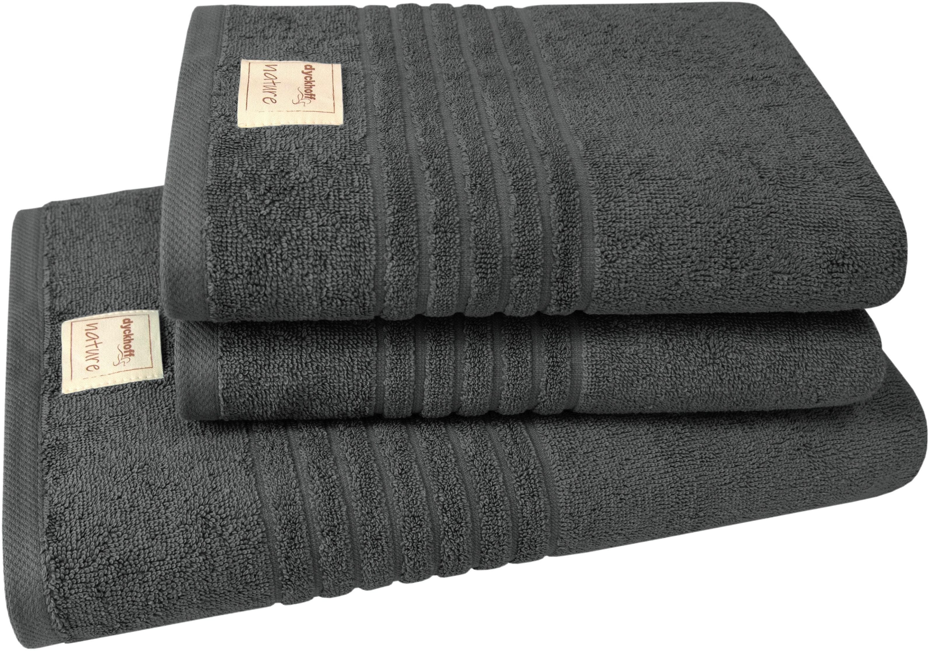 DYCKHOFF Handtuch Set Nature 3-tlg. Anthrazit Frottier 100% Baumwolle