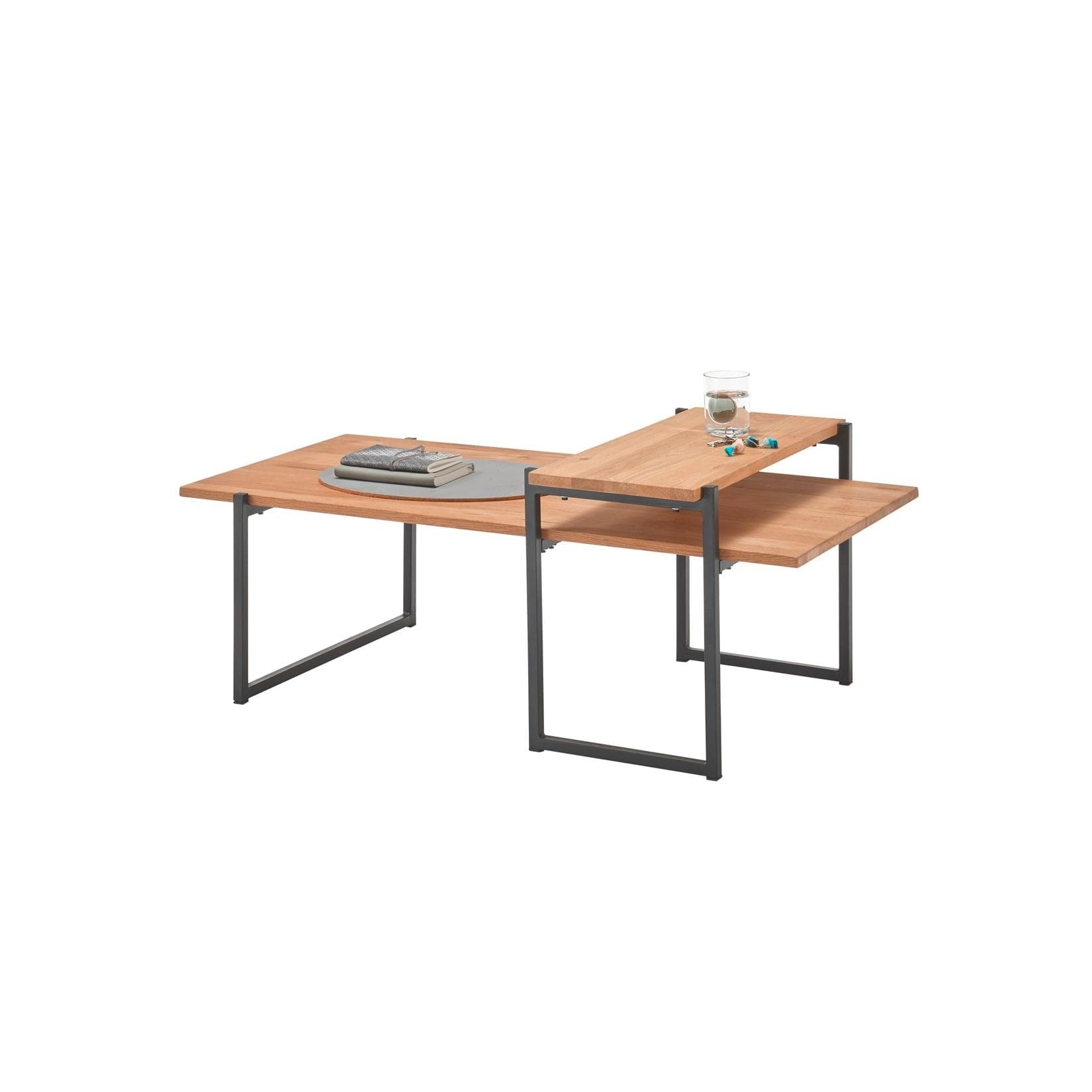 HTI-Living Wohnzimmertisch mit 2 Tischplatten auf Metallgestell Schwarz