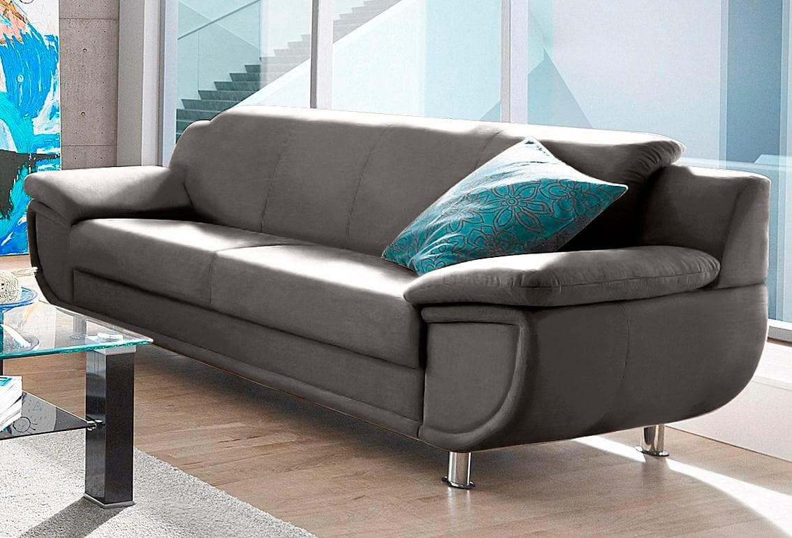 TRENDMANUFAKTUR Rondo 3-Sitzer Sofa mit breiten Armlehnen und Chromfüßen