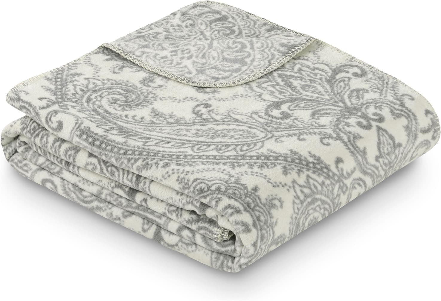 Wohndecke Wollweiß/Grau Baumwolle Polyacryl Polyester