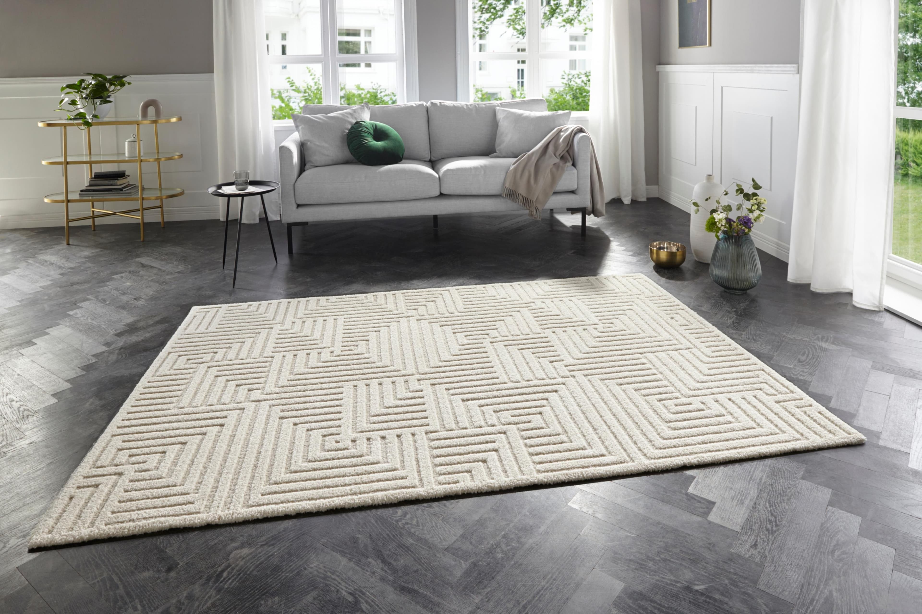 ELLE DECORATION Manipu Teppich Beige Modern Hoch-Tief-Effekt Kurzflor