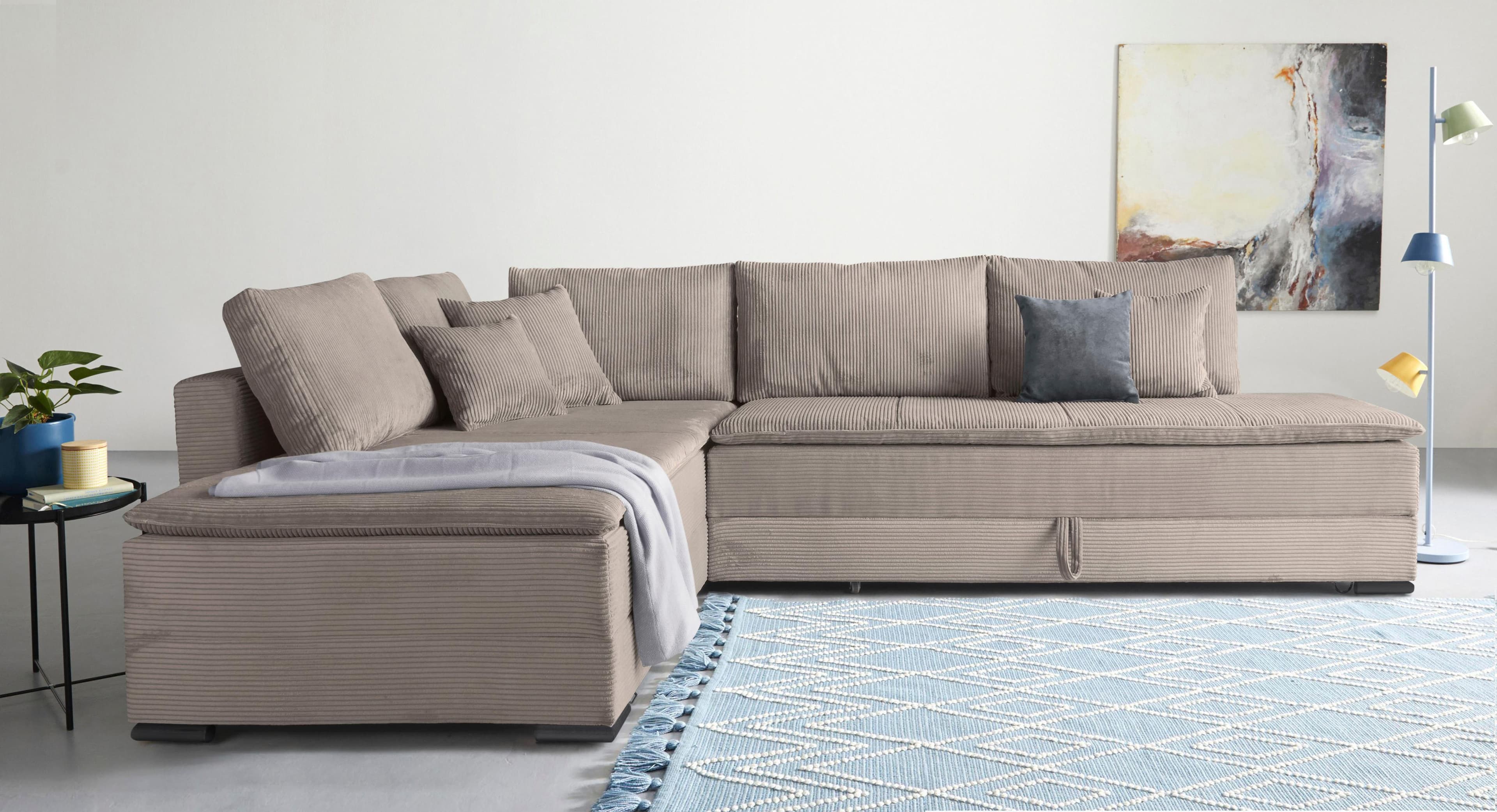 HOME AFFAIRE Night & Day L-Form Ecksofa mit Schlaffunktion Cord Grau
