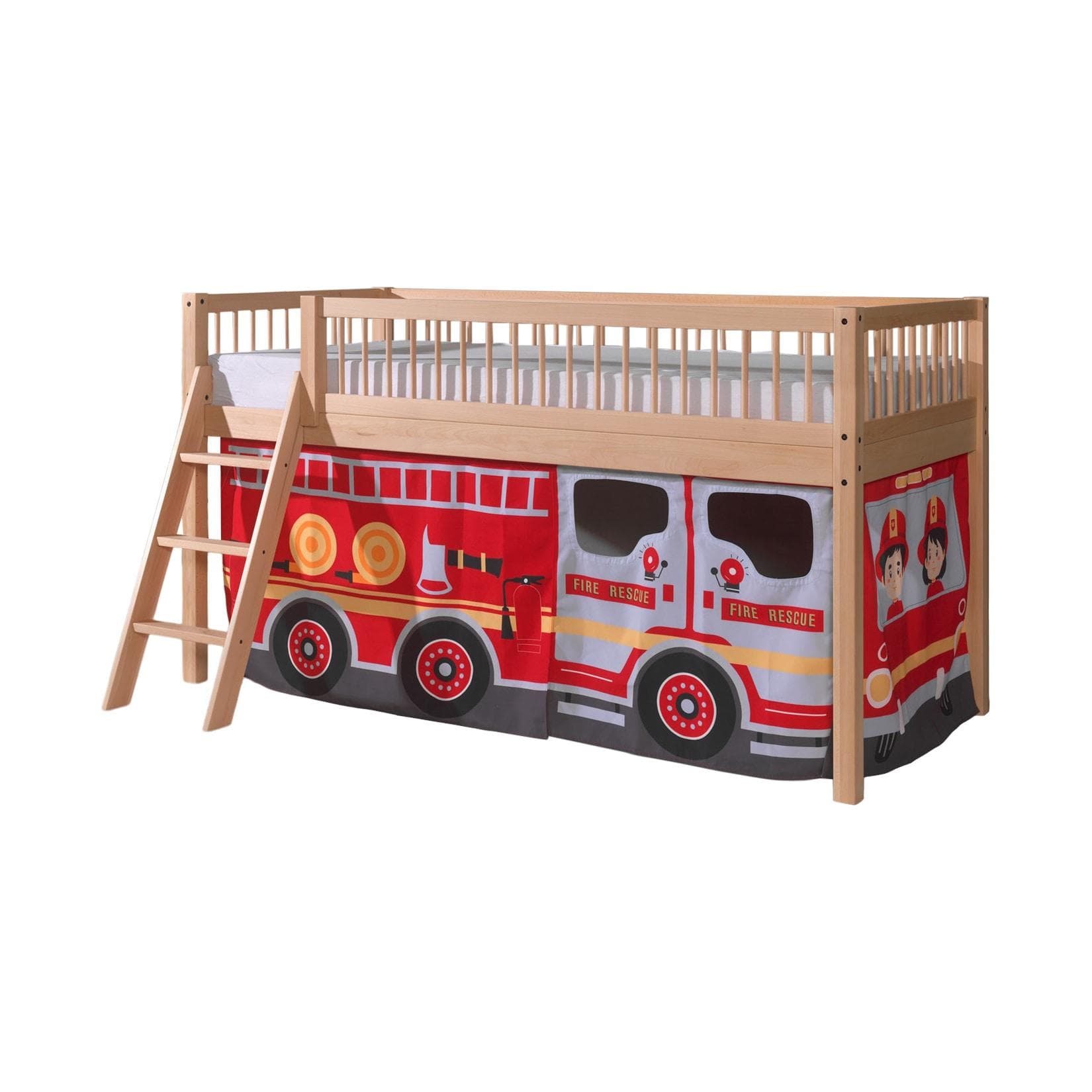 VIPACK Spielbett Forrest Buche Natur Lackiert mit Vorhang