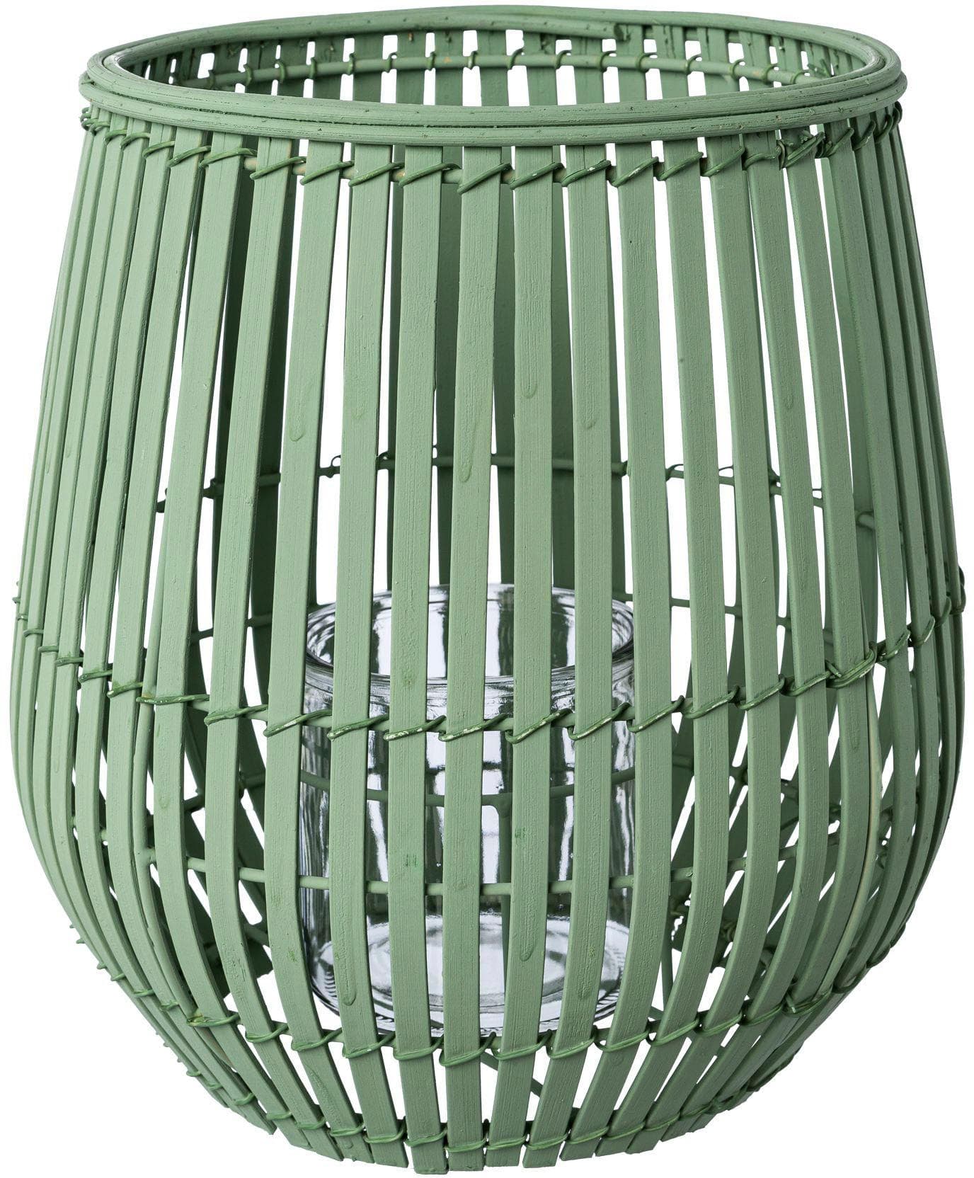 CREATIV HOME Windlicht Kerzenhalter Bambus Jadefarben Glas