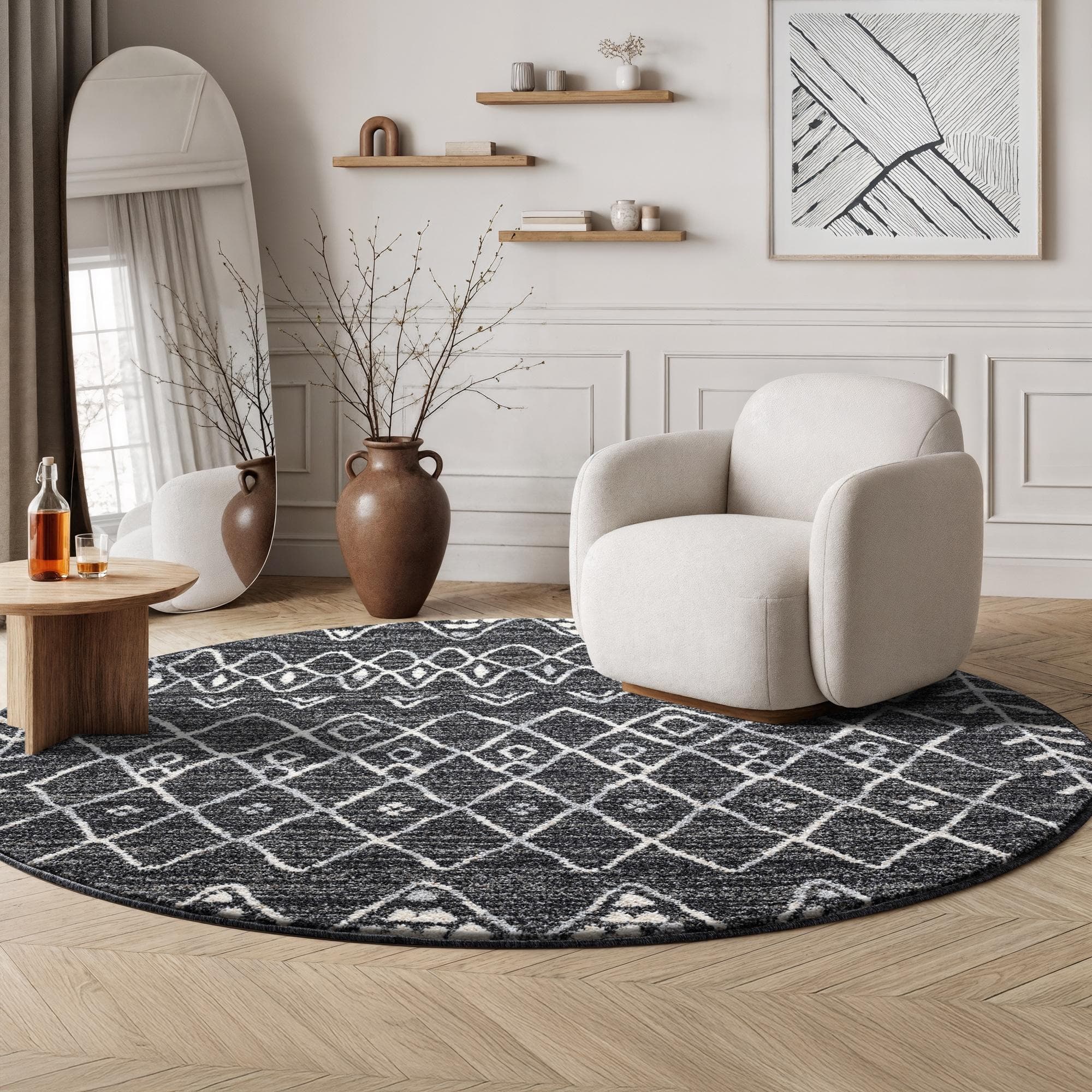 Sanat Boho 8200 Teppich Schwarz Kurzflor
