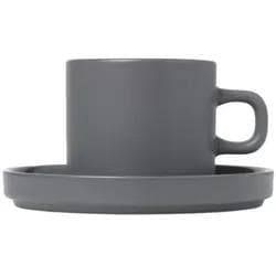 Blomus Kaffeetasse PILAR 200 ml 2er Set mit Unterteller Keramik Silber