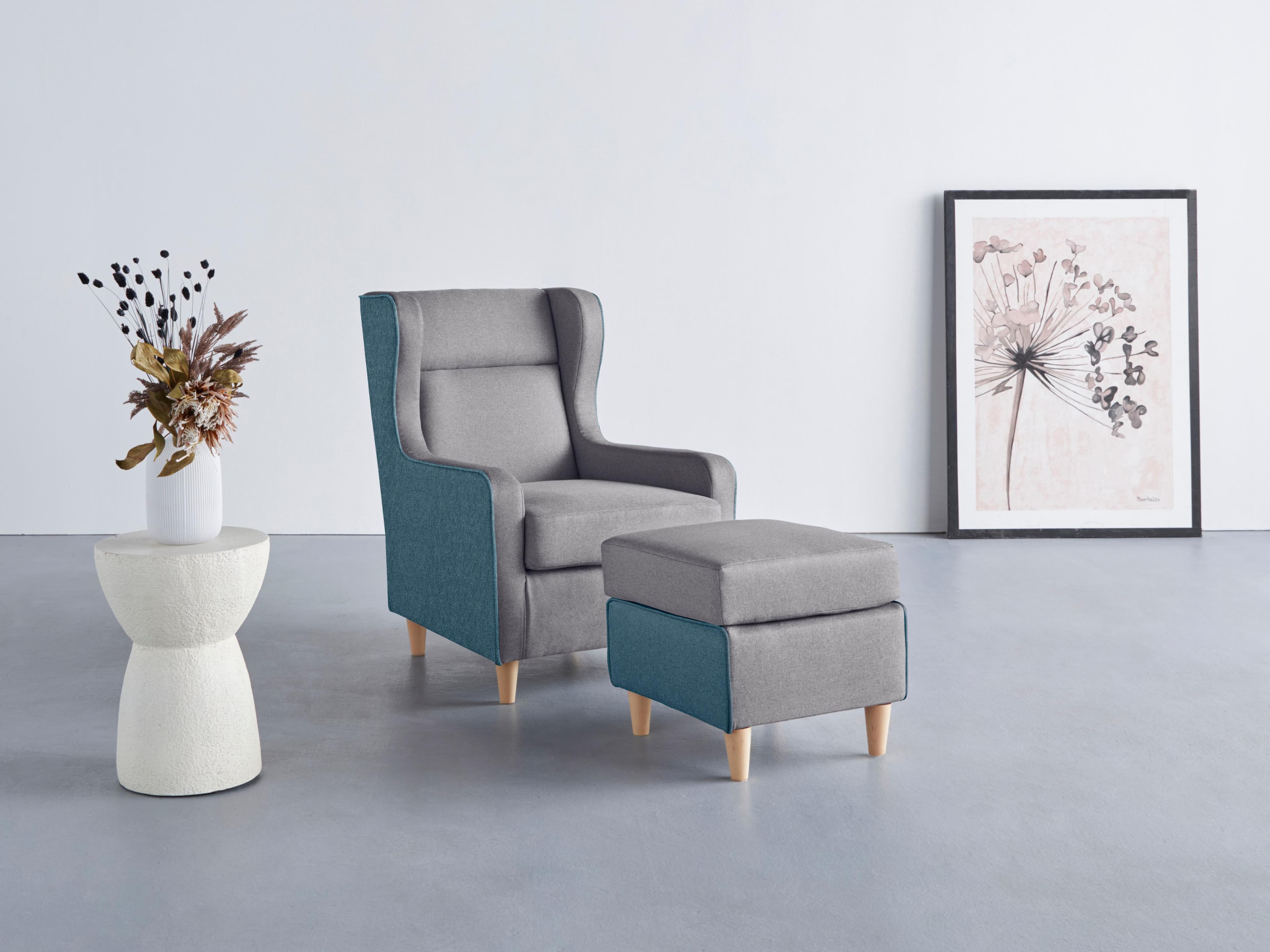 Home Affaire Ohrensessel Thisted Blau Grau Polyester