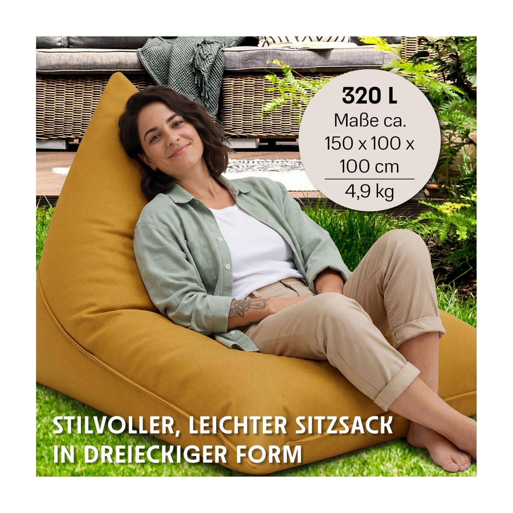 URBANARA Sitzsack Dreieck 320l Senfgelb Outdoor