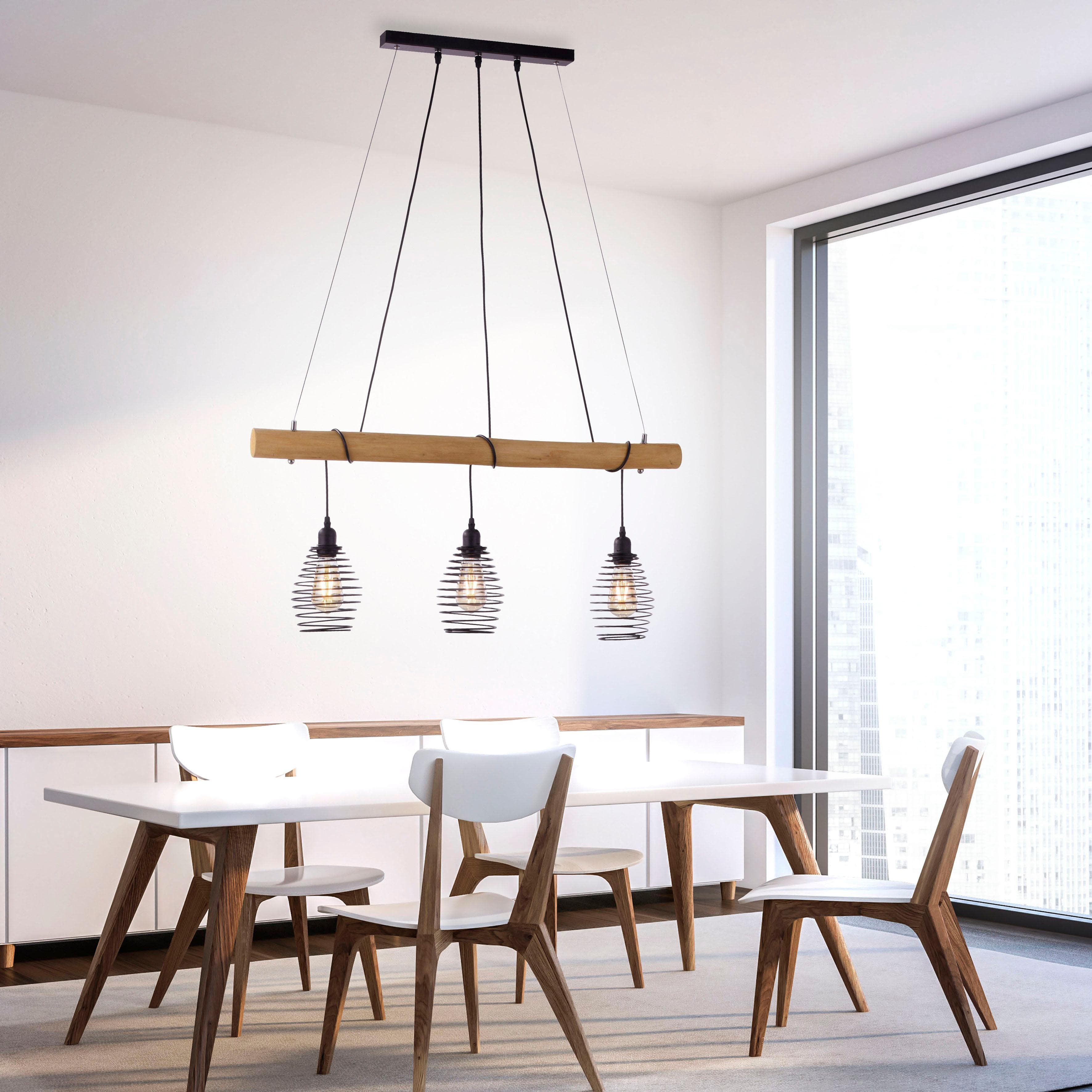 JUST LIGHT Pendelleuchte SPRING braun 3-flammig Holz Metall