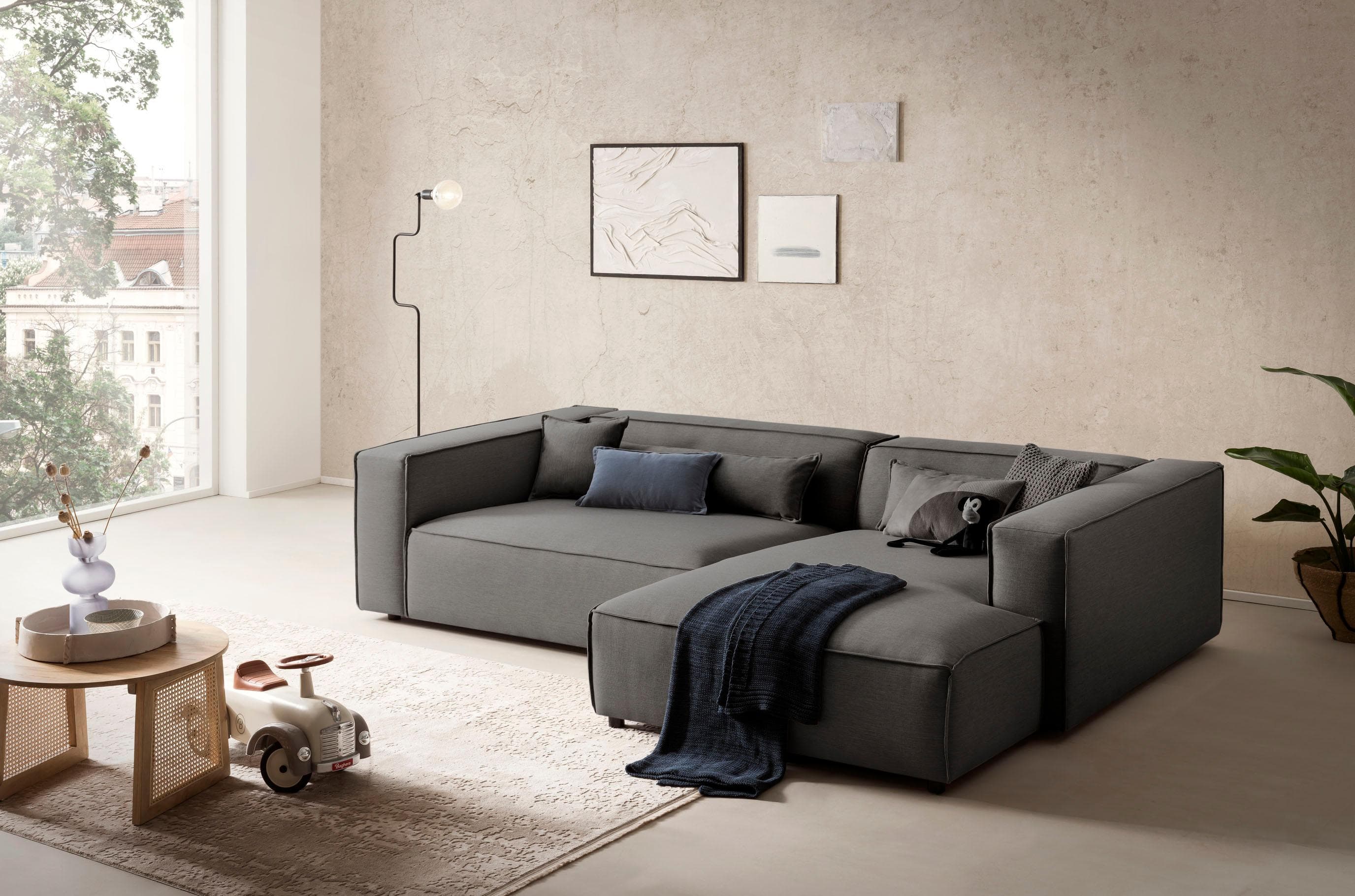 LeGer Home Ecksofa PIARA XXL Anthrazit L-Form mit Ottomane