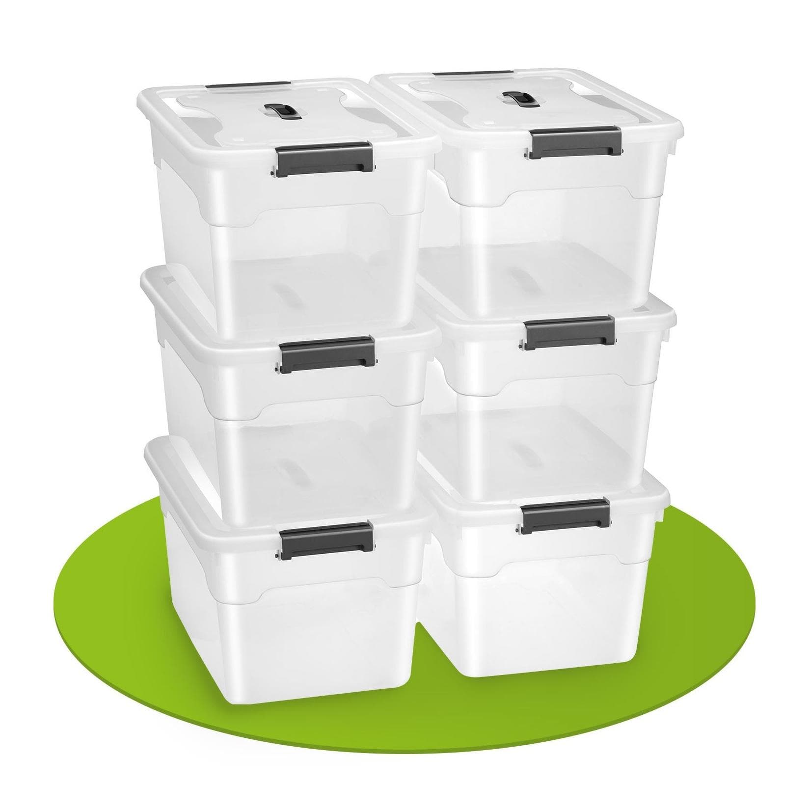Juskys Aufbewahrungsbox 6er Set Weiß Transparent Kunststoff mit Deckel