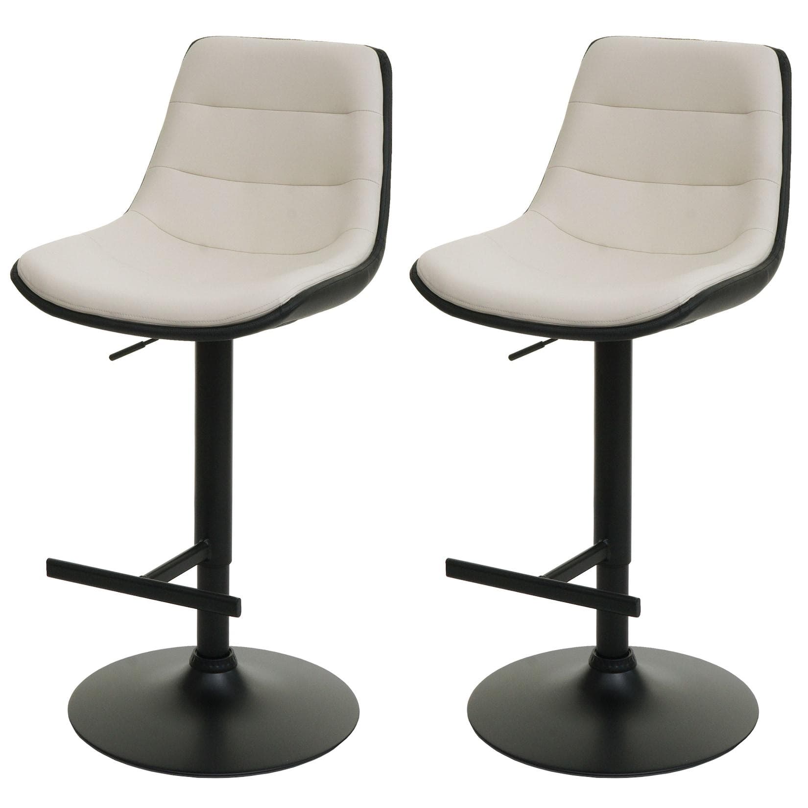 MCW 2er-Set Barhocker höhenverstellbar mit Lehne Kunstleder creme-beige