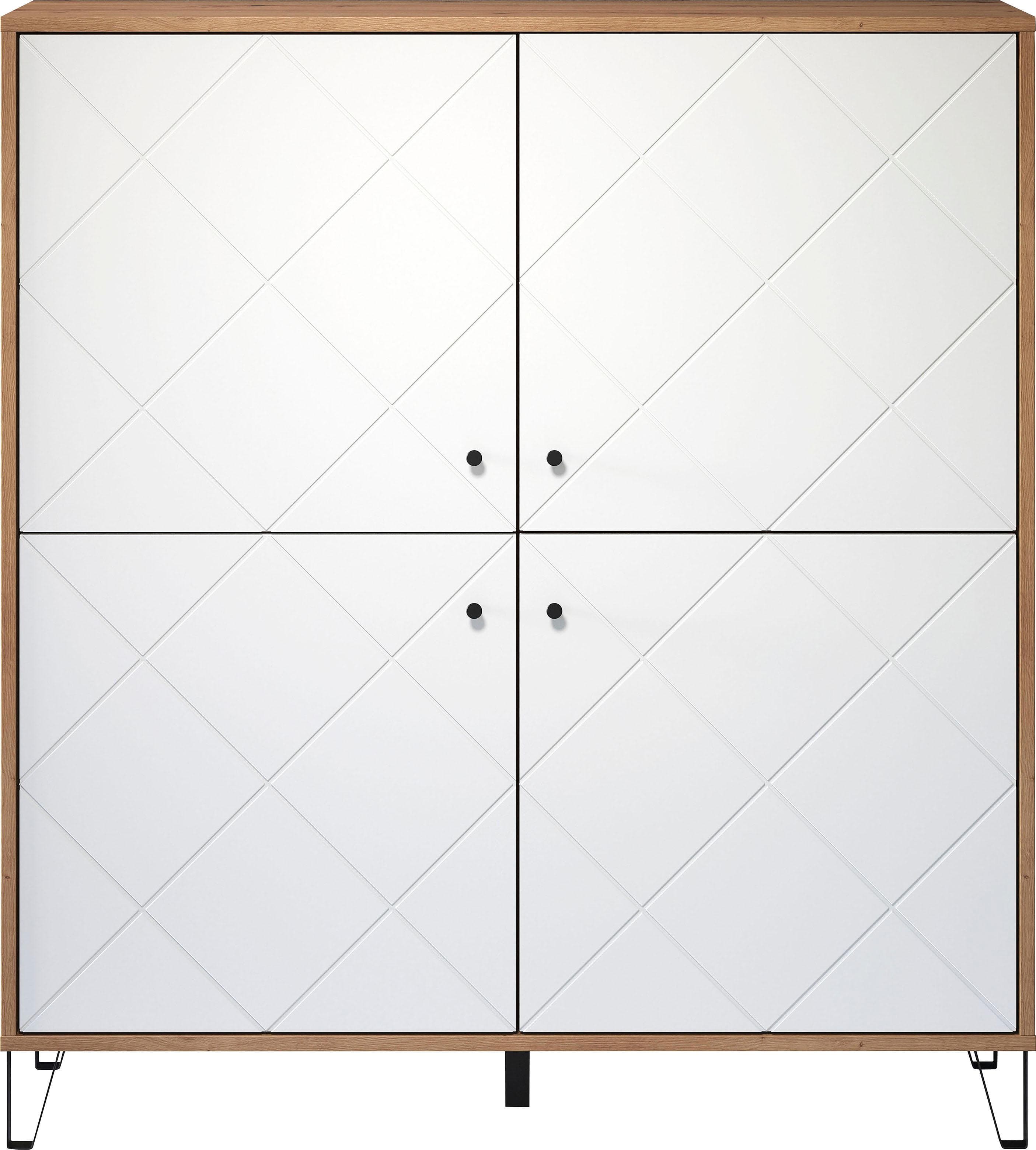Places of Style Highboard Tarragona Weiß Matt Eiche Melamin 4 Türen Soft-Close