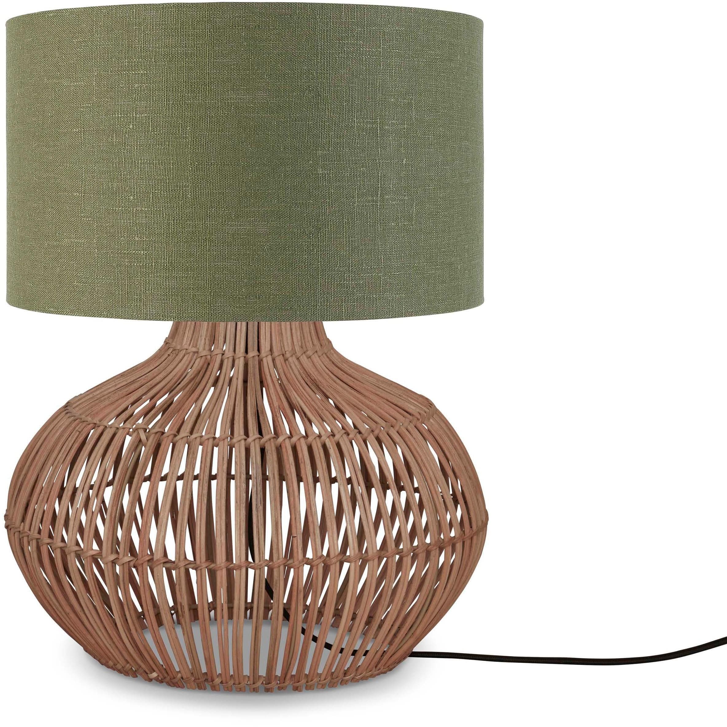 GOOD & MOJO Kalahari Tischlampe 32cm grün Rattan Leinen