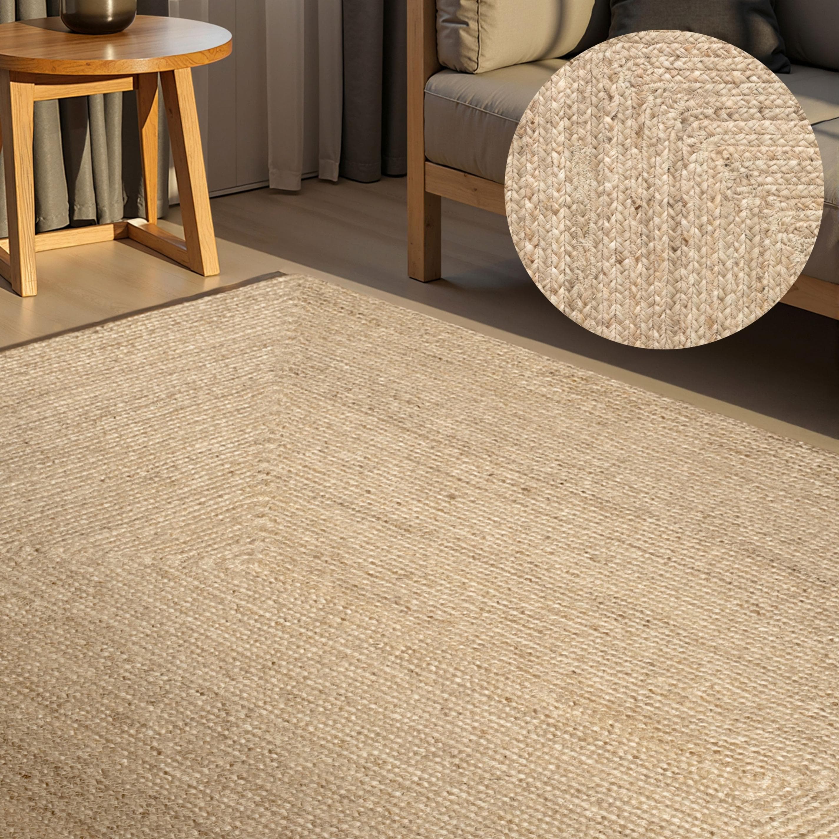 HANSE HOME Sharmila Jute-Teppich Natur Weiß Handgewebt