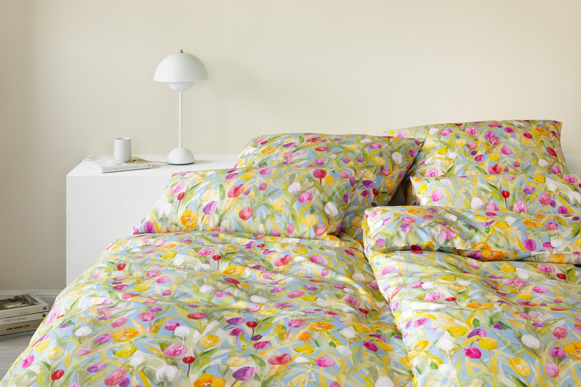 Elegante Bettwäsche Set Tulpen Blau Mako-Batist